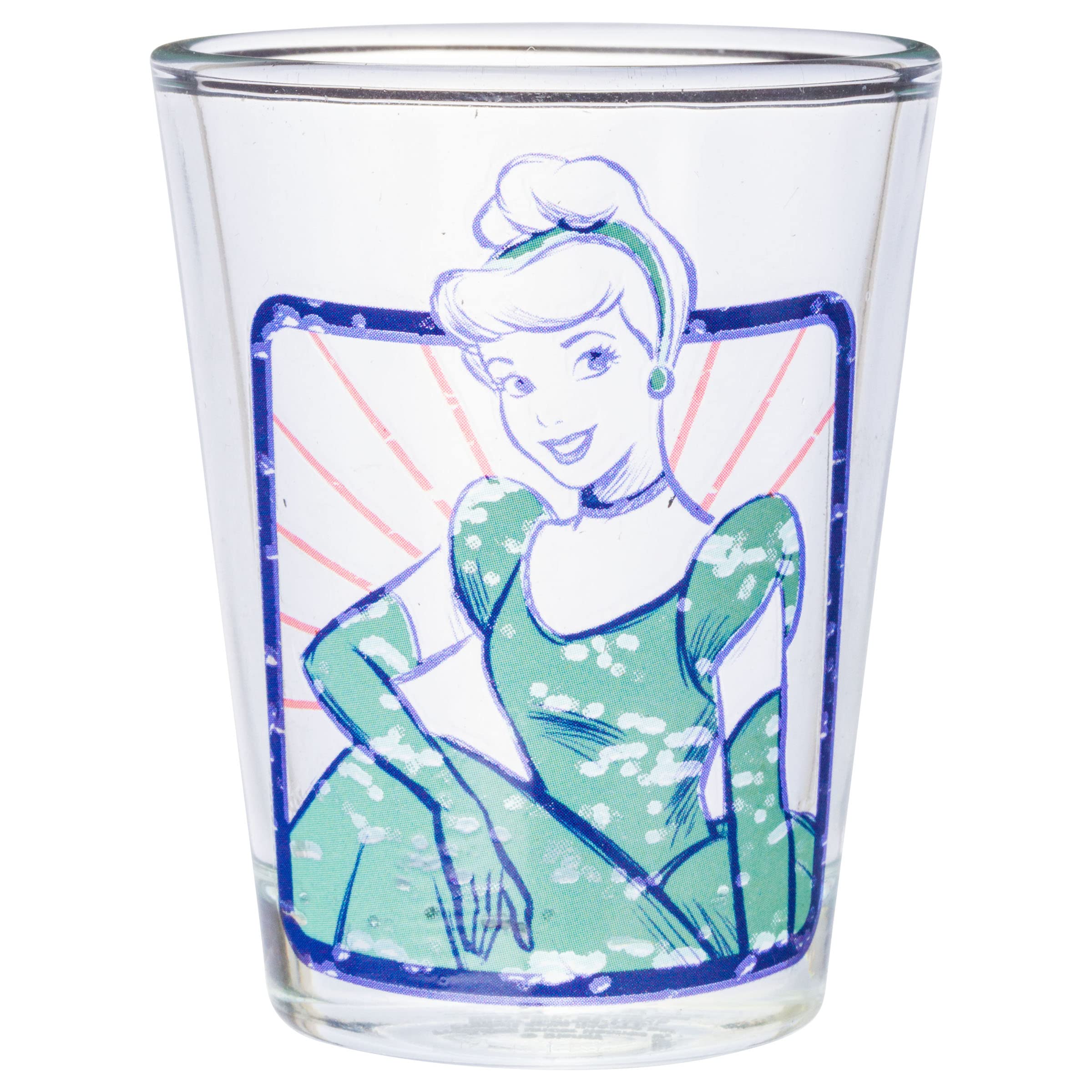 Silver Buffalo Disney Princess In Frames Featuring Belle, Cinderella, Ariel, And Tiana 4 Pack Mini Glasses, 1.5 Ounces