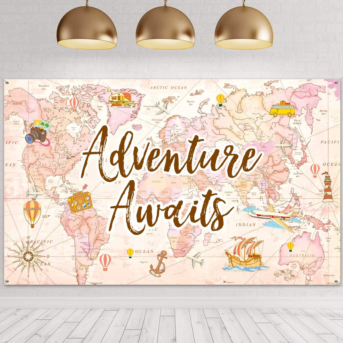 Travel Themed Party Decorations Supplies Adventure Awaits Bon Voyage Backdrop Adventure Map Backdrop For Graduation Birthday Par