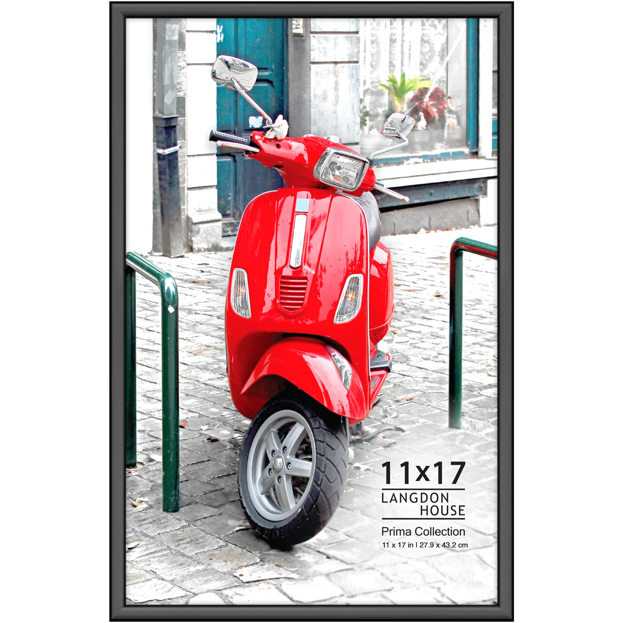 Langdon House - 11x17 Black Poster Frame - 11 x 17 Modern Plastic Slide-In Photo Frame with Buildable Molding - Wall Mount Only 