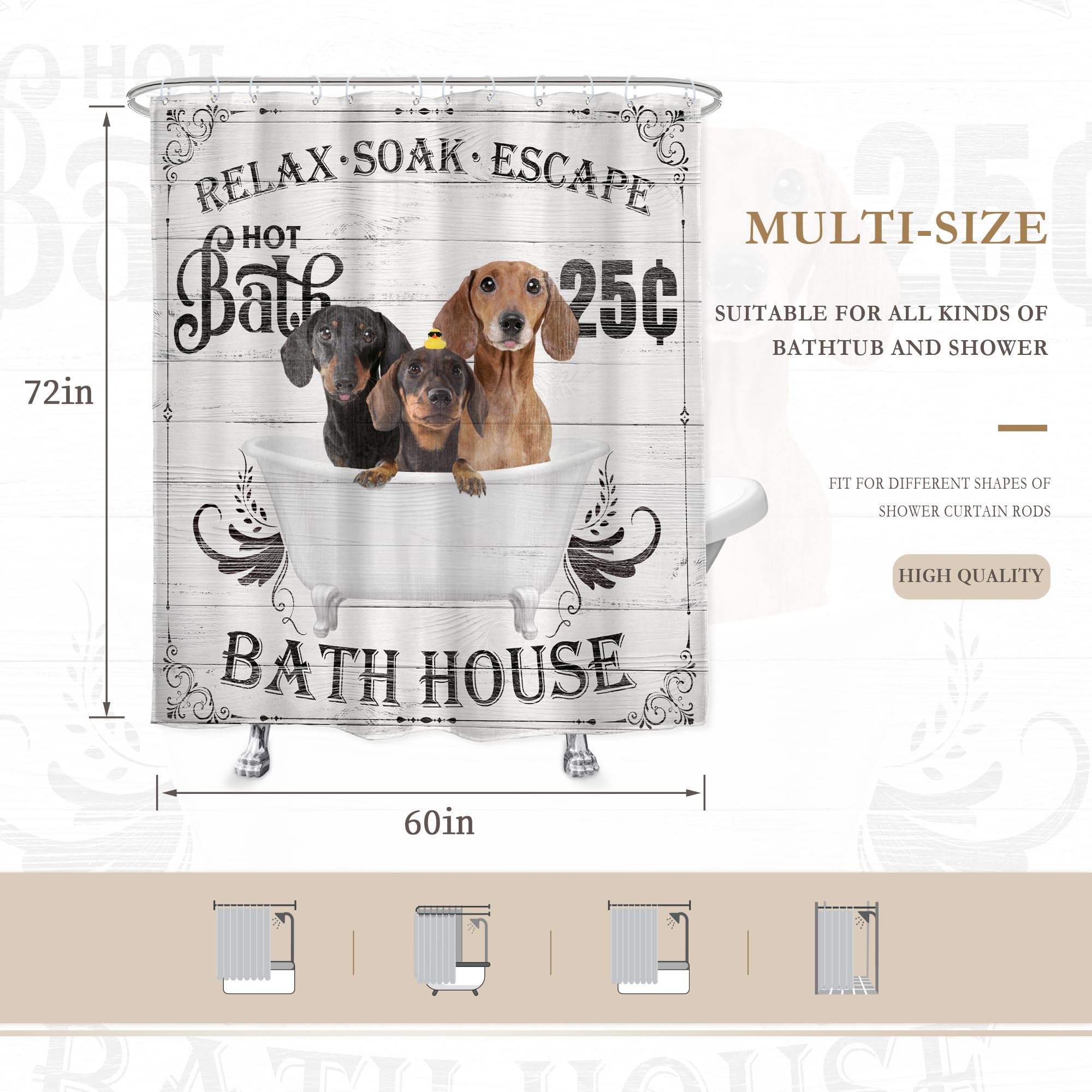 Glawry Funny Dogs Shower Curtain Farmhouse Vintage Cute Hilarious Dachshund Puppy Pets Bathroom Set Bathroom Bath Soap Modern Bu