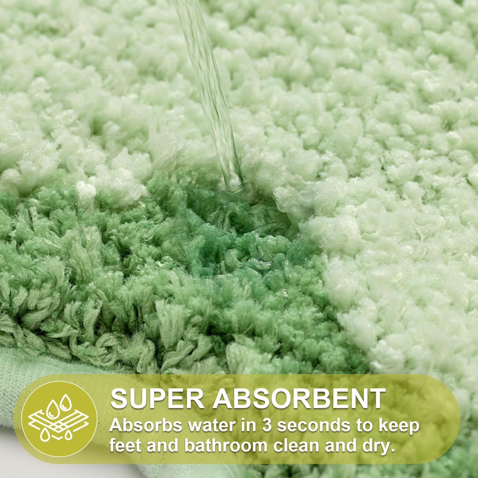 Ortigia Cute Green Scalloped Bath Mat, Fun Plush Microfiber Scallop Bathroom Rugs Non Slip Washable Quick Dry Absorbent, Bathmat