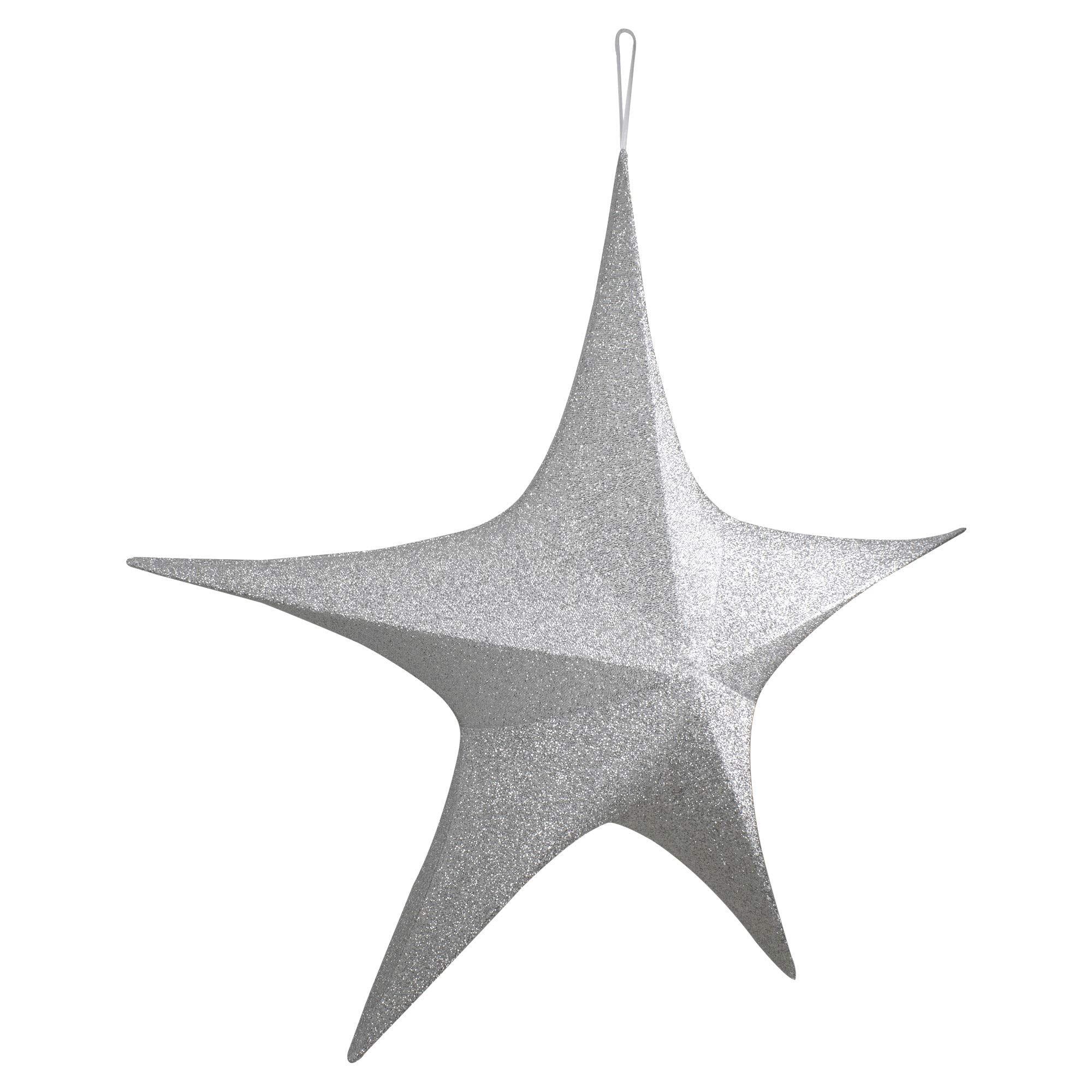 Silver Tinsel Foldable Glitter Star Outdoor Christmas Decoration - 44 - Silver