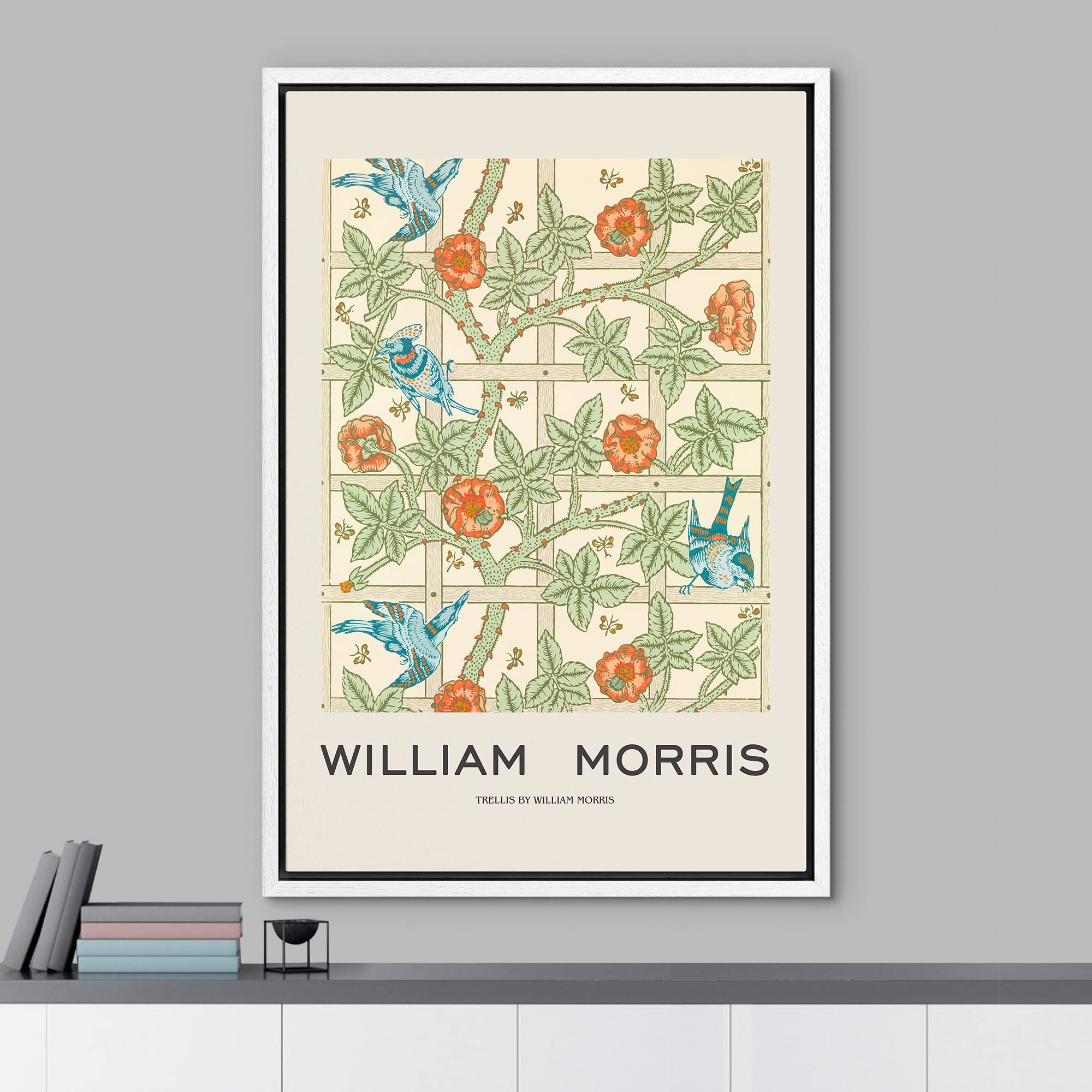 Idea4Wall Framed Canvas Print Wall Art Garden Flower Trellis By William Morris Historic Cultural Illustrations Fine Art Traditio