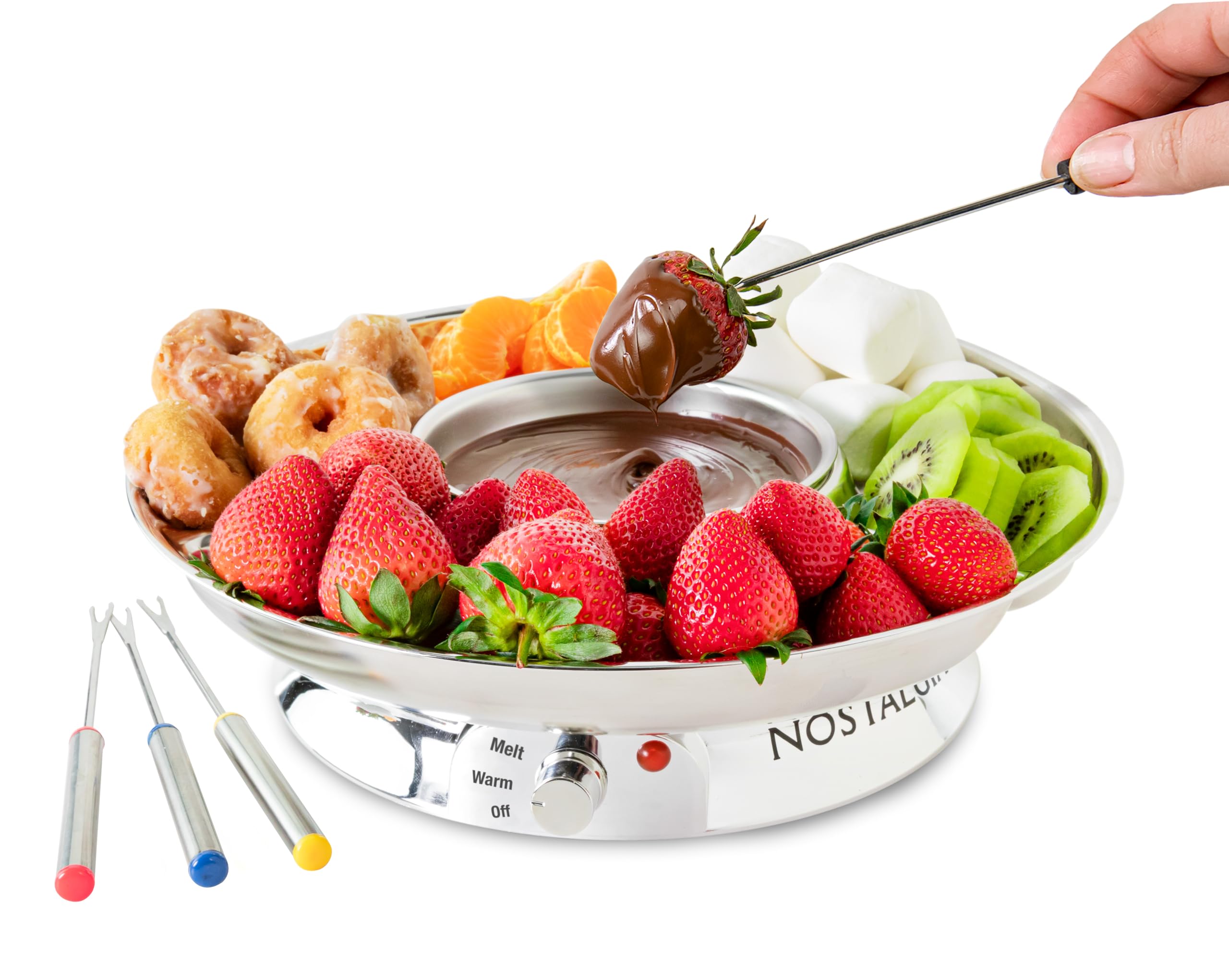 Nostalgia Electric Fondue Pot Set for Chocolate & Cheese-Fondue Kit with Temperature Control Fondue Pot & 4 Dipping Forks, Detac