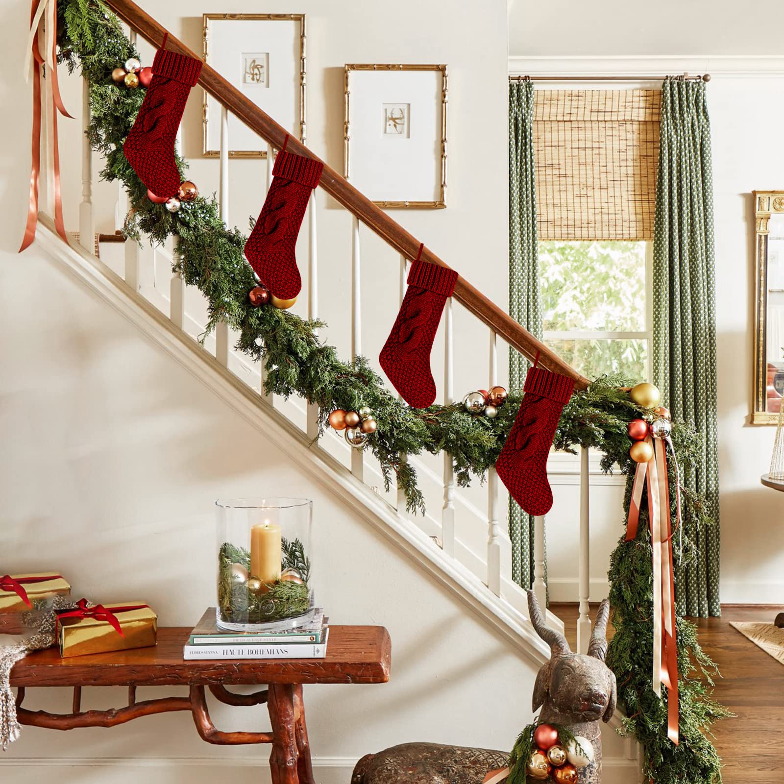 Kunyida Pack 4,14 Unique Burgundy Knit Christmas Stockings