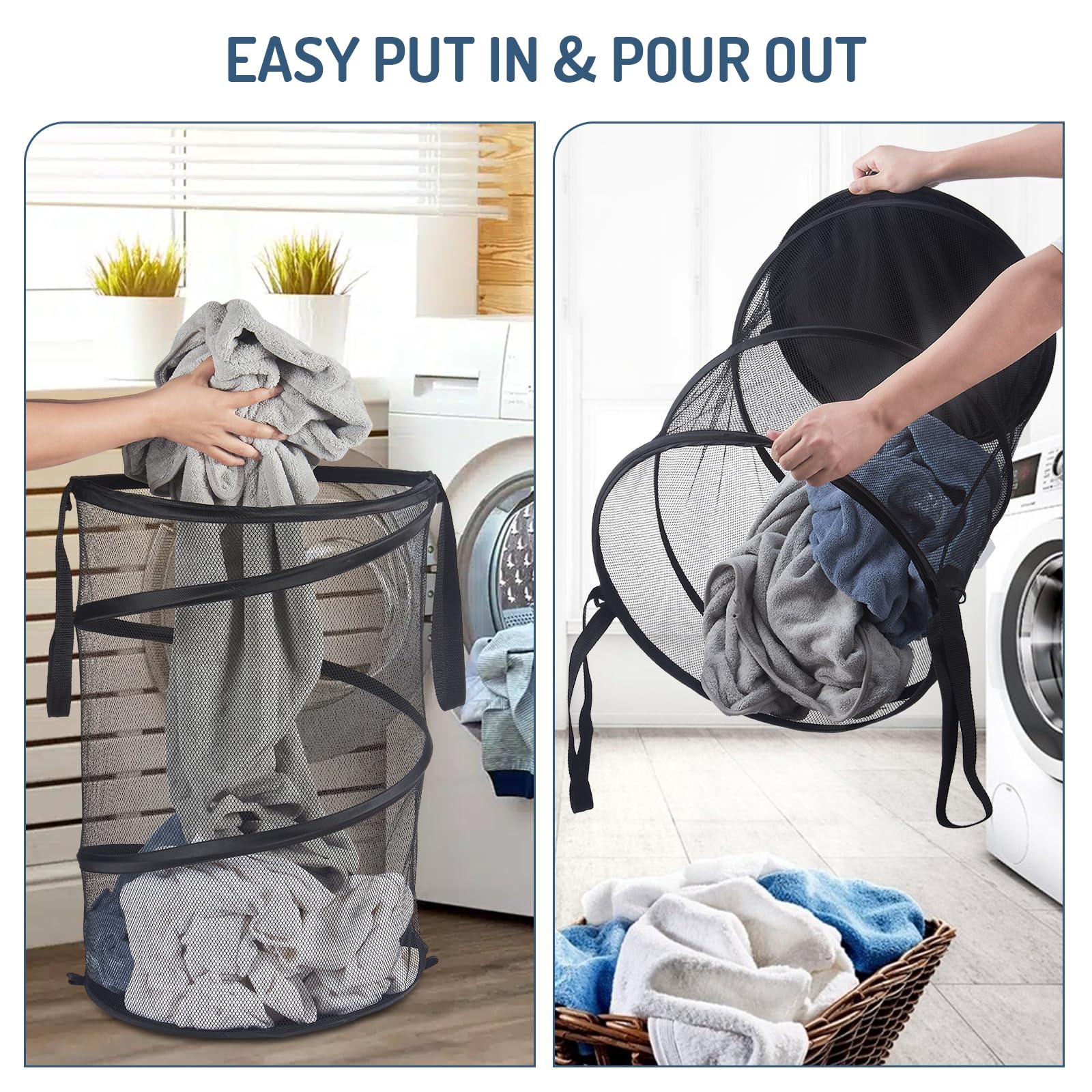 2Pcs Mesh Popup Laundry Hamper 115L Extra Large Collapsible Laundry Basket Foldable Clothing Storage Basket With Handles No Lid