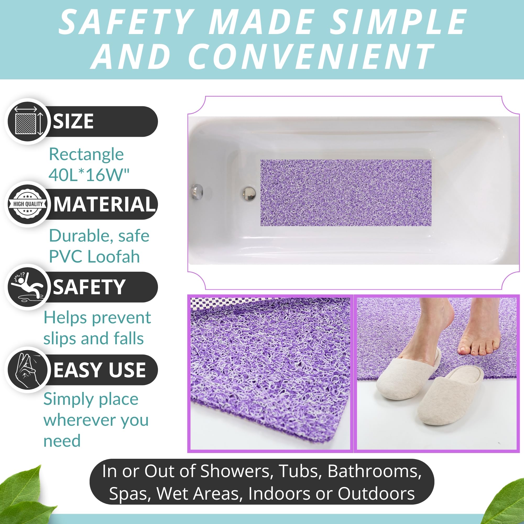 Enkosi Loofah Shower Mat Non Slip - Shower Non Slip Mat For Shower - Bath Mats For Shower Non Slip - Shower Rug For Inside Showe