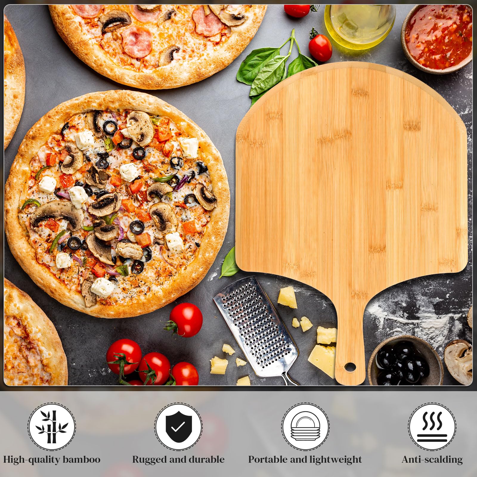Gerrii 9 Pcs Wooden Pizza Peel 15.75 Inches Bamboo Pizza Peel Pizza Cutting Board Pizza Paddle Spatula With Handle For Baking Pi