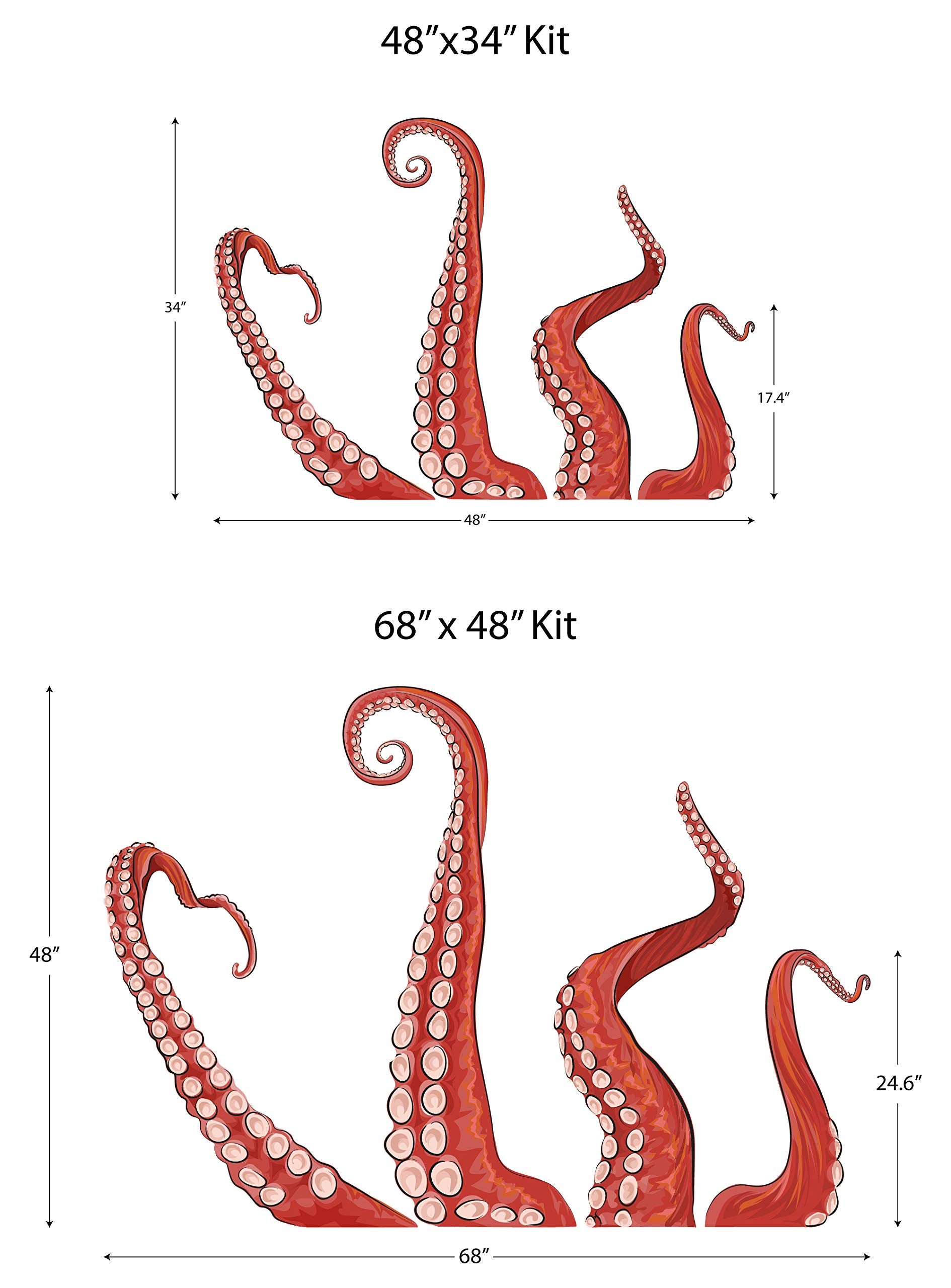 Wallums - Octopus Tentacles Printed Wall Decals For Bathroom, Ocean Murals Peel And Stick, Repositionable Underwater Decals For