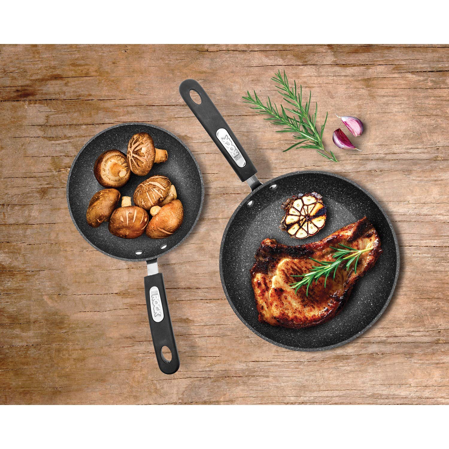 Starfrit Set Of 2 Fry Pans, 9.5 And 8 With Bakelite Handles, Black