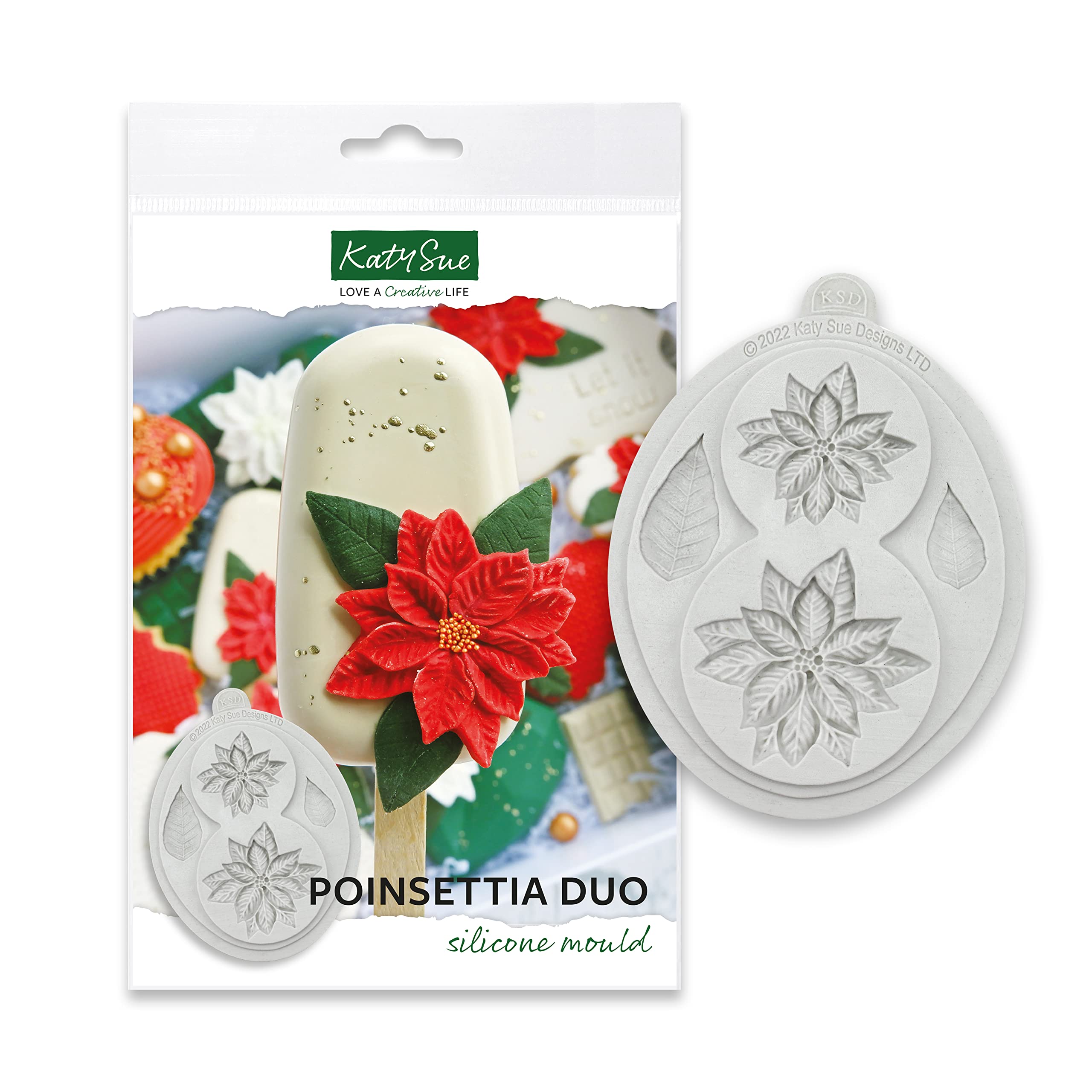 Katy Sue Poinsettia Duo Silicone Mold For Cake Decorating & Crafts - Large Poinsettia 2 X 1.9 Inch, Small Poinsettia 1.6 X 1.5 I