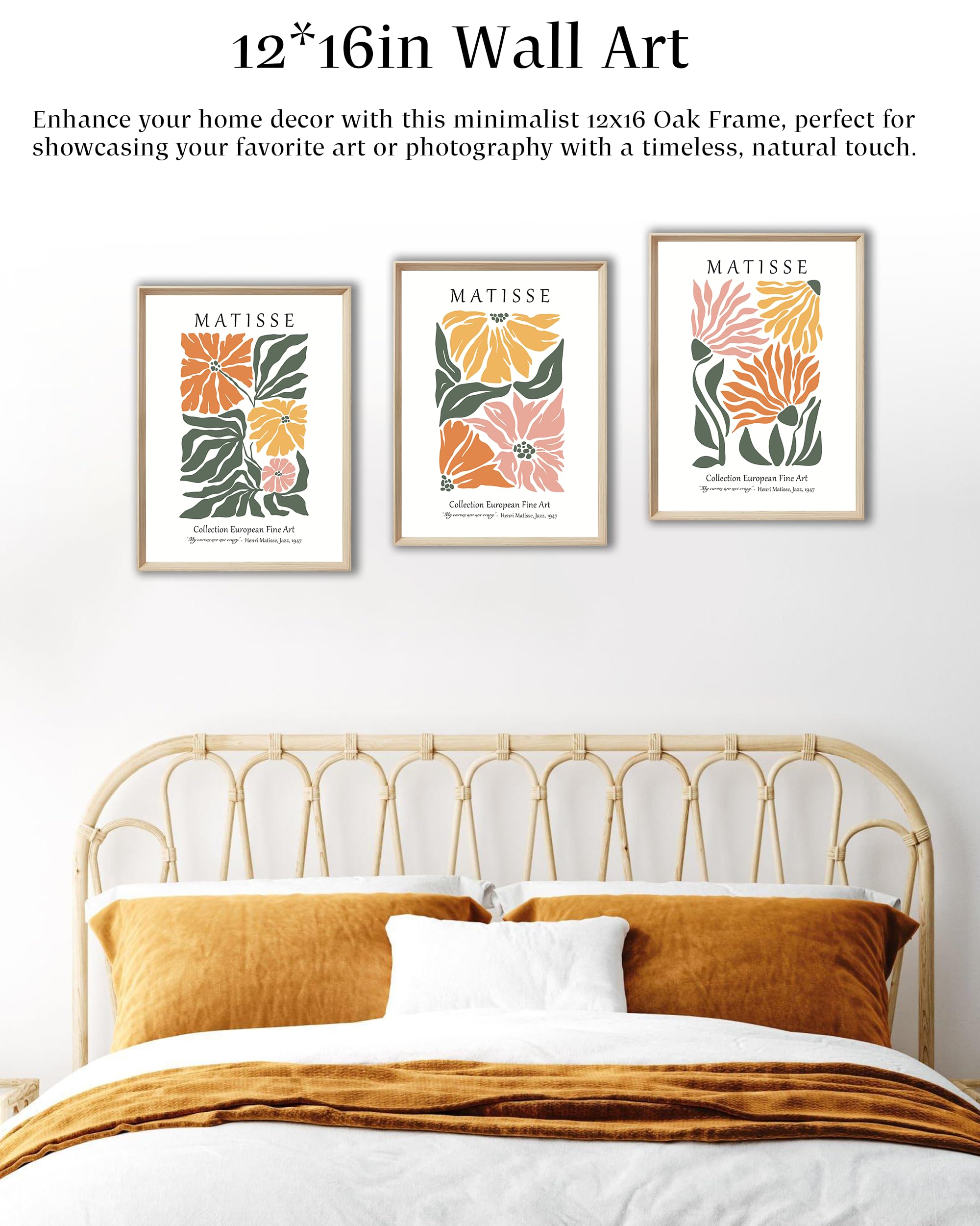 Upwoigh Framed Wall Art, Matisse Flower Market Prints,Set Of 3 Wood Canvas Wall Art,12''X16'' Cotton Pattern Botanical Wall Art