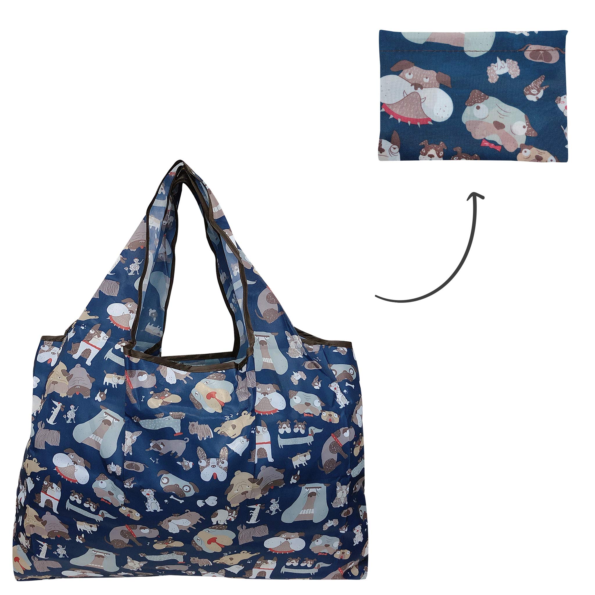 Allydrew Large Foldable Tote Nylon Reusable Grocery Bags, 6 Pack, Dogs & Plants