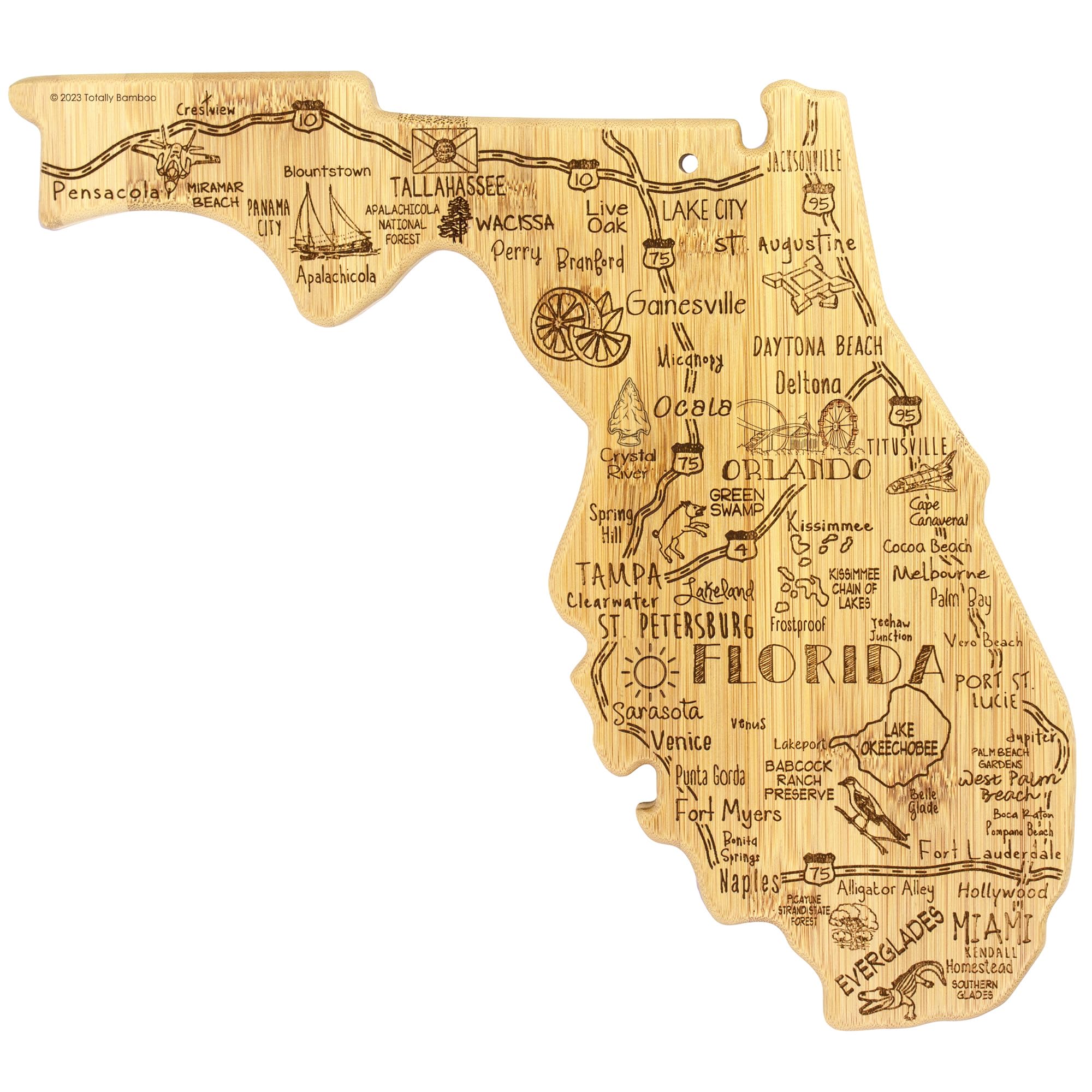 Totally Bamboo Destination Florida State Shaped Cutting Board, Charcuterie and Cheese Serving Board - Florida Gift for Home D  c