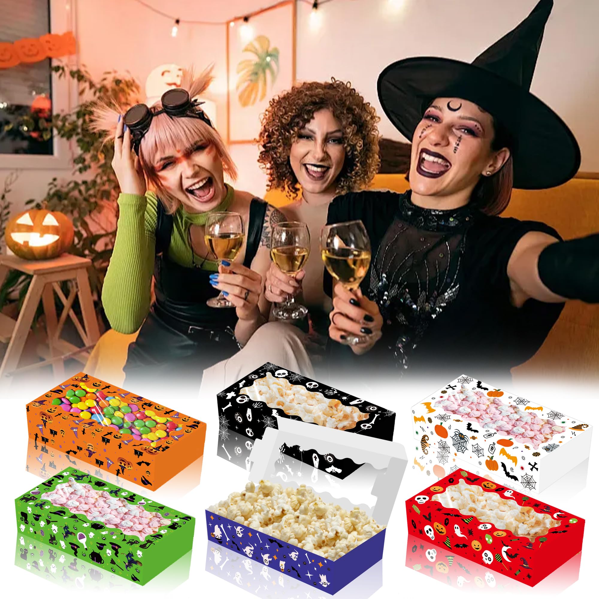 12Pcs Halloween Cookie Boxes, Halloween Pumpkin Skull Festival Creative Window Opening Gift Candy Box, Pumpkin Skull Pattern Bre