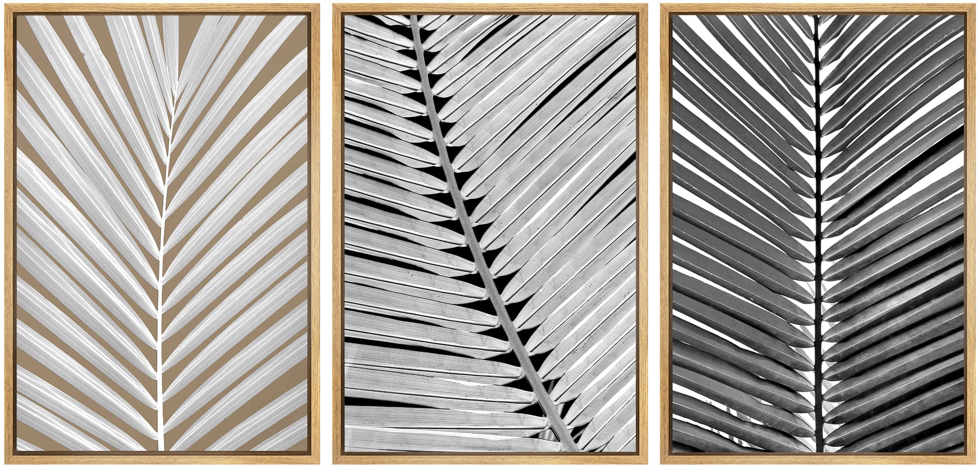 Signwin Framed Canvas Print Wall Art Set Black White Yellow Tropical Palm Leaf Nature Floral Mixed Media Modern Art Decorative C