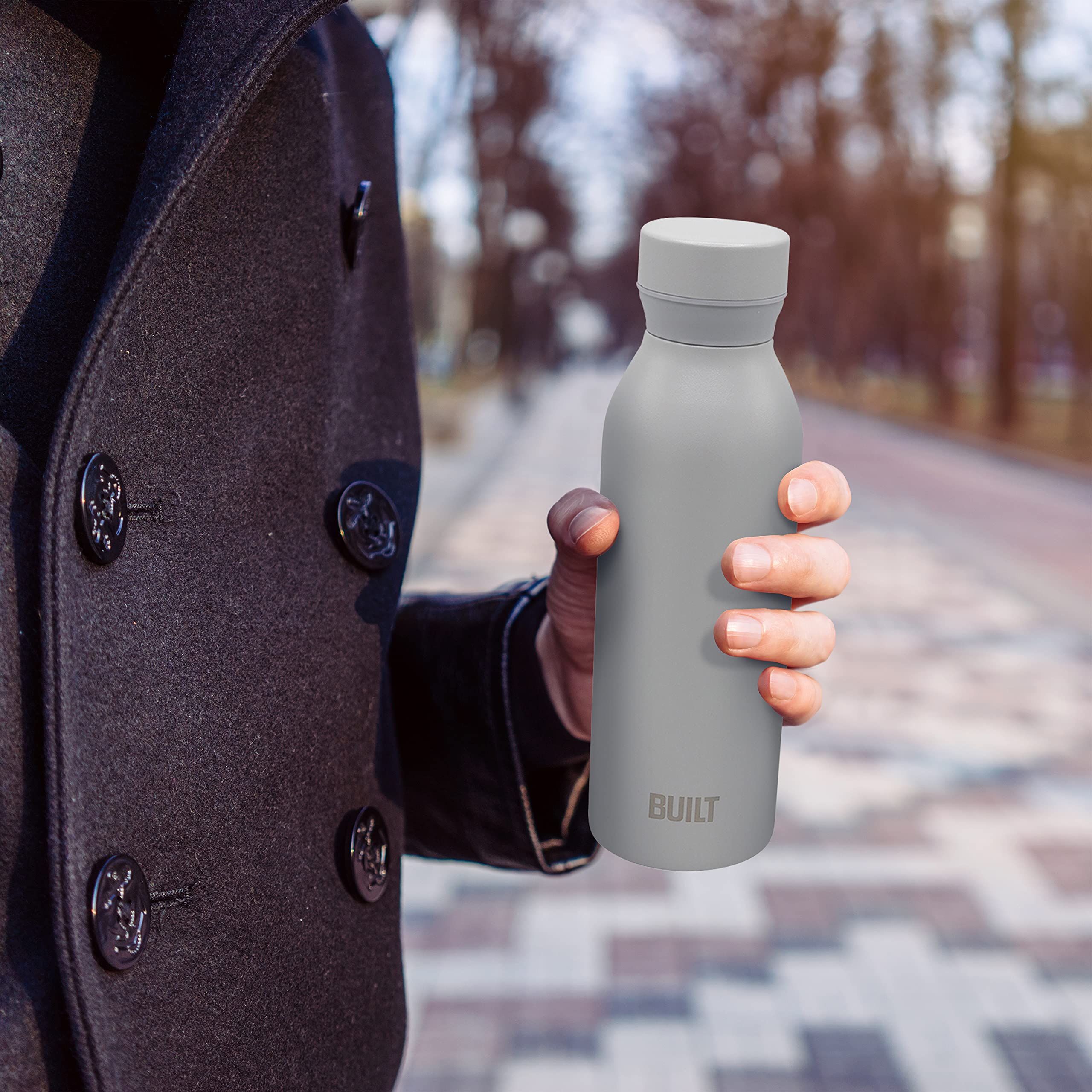 Built Cascade Water Bottle, 18 Ounces, Storm Gray