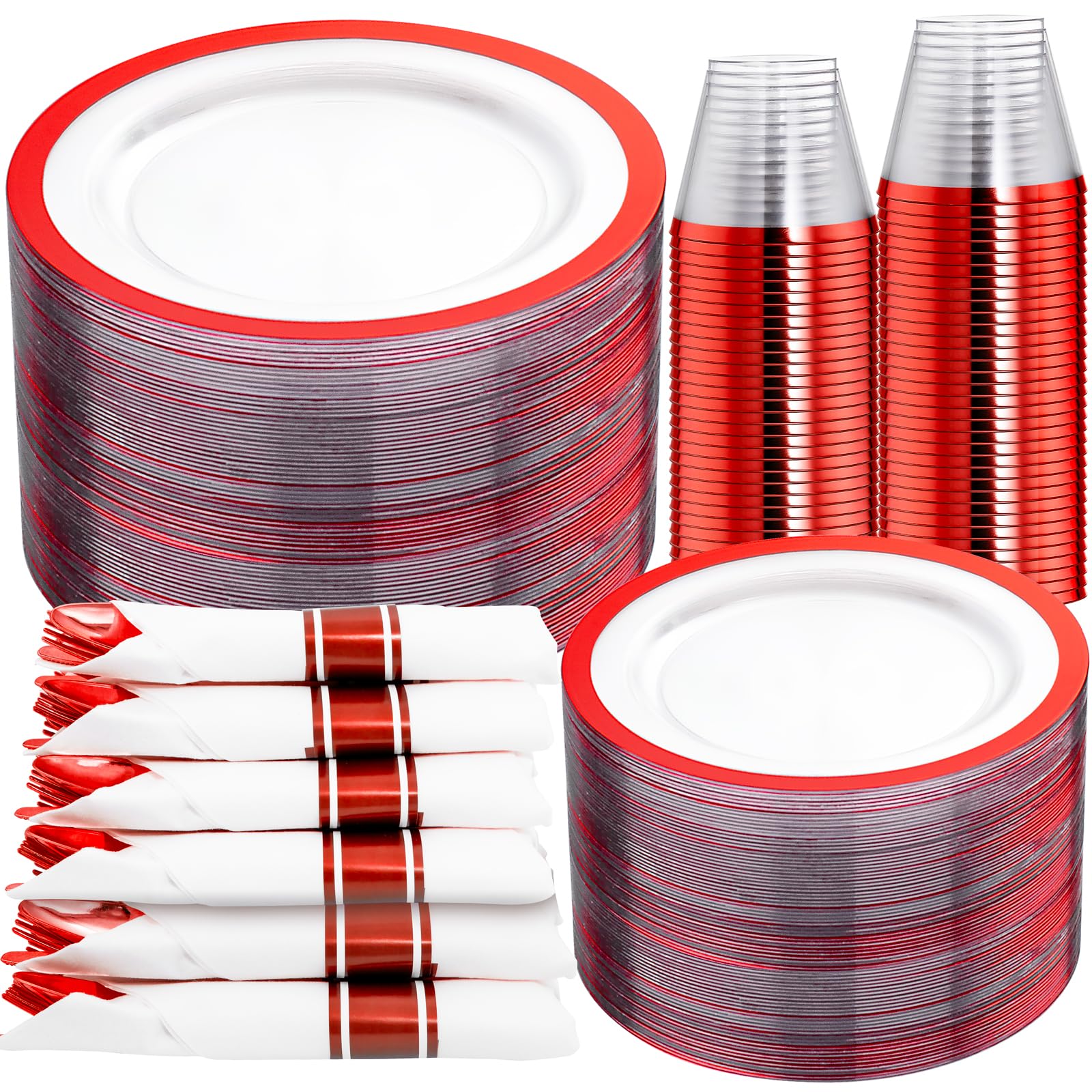 I00000 350 Pcs Clear And Red Plastic Plates,Valentines Disposable Dinnerware Set, Include 50 Dinner Plates 10.25'', 50 Dessert P