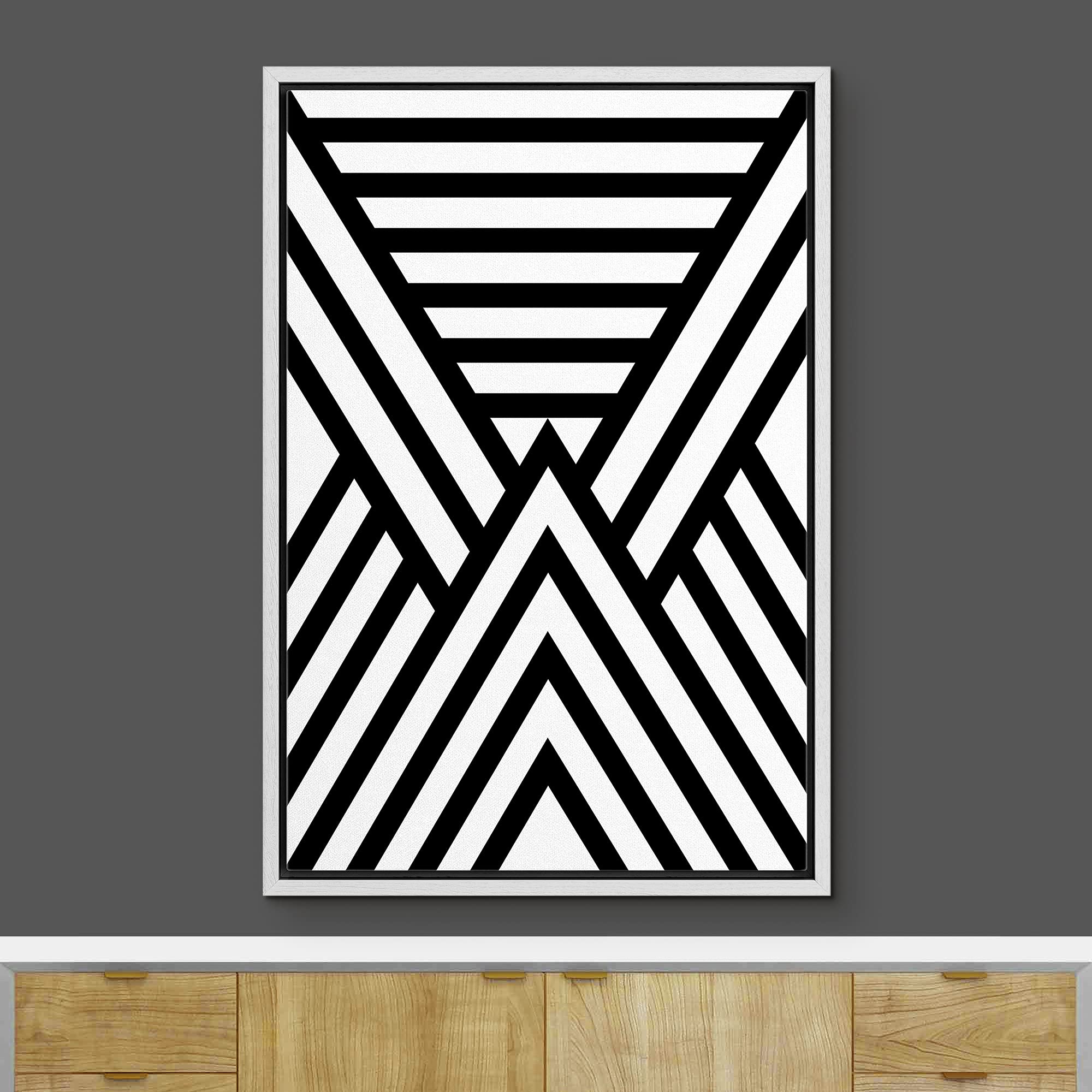 Ashbrook Framed Canvas Print Wall Art Black And White Superhero Geometric Pattern Abstract Shapes Illustrations Modern Bohemian