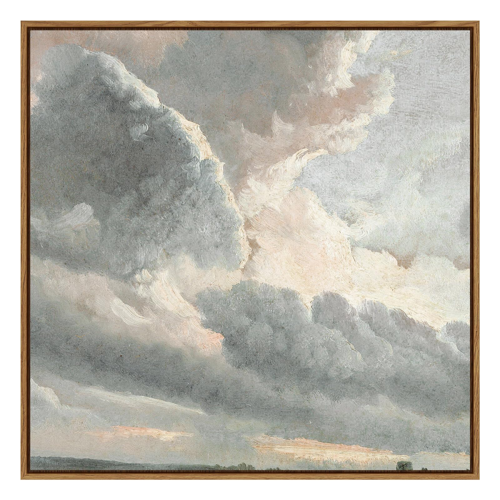 Insimsea Square Framed Canvas Wall Art, Vintage Nature Wall Decor, Sky Clouds Sunset Wall Art Prints For Living Room, Classical