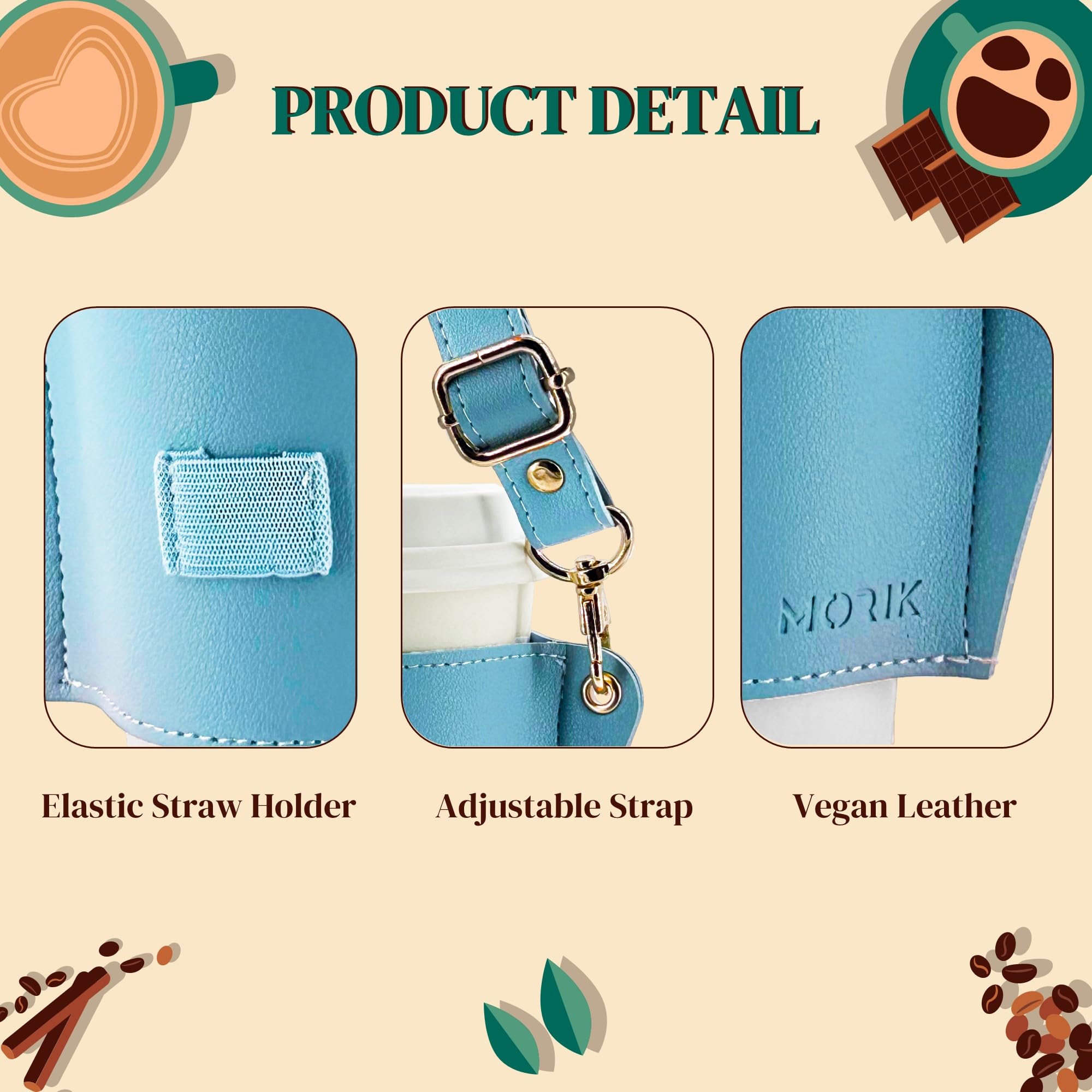 Morik Drink Carrier With Adjustable Strap, Reusable Leather Coffee Cup Holder, Travel Coffee Cup, Cruise Drink Caddy For Small A