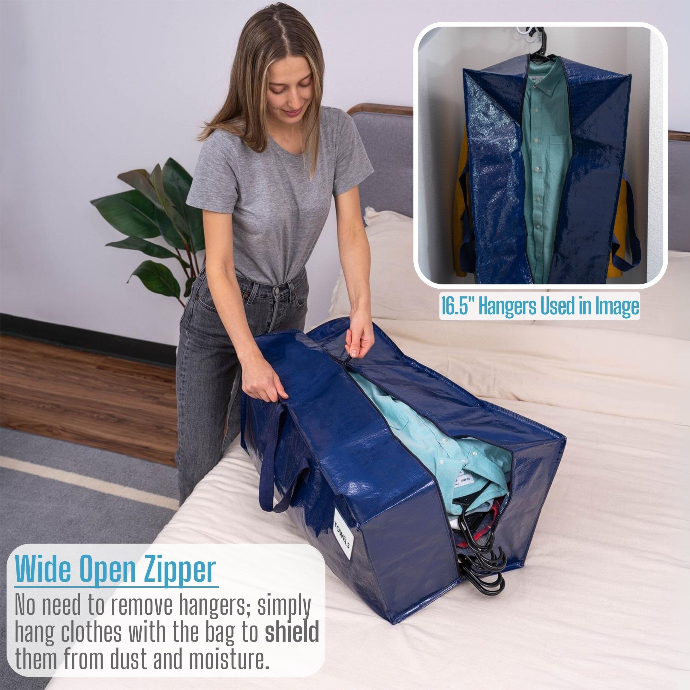 VENO 4 Pack Heavy Duty Extra Large Moving Bags WBackpack Straps Strong Handles & Zippers  Storage Totes For Space Saving  Fold Flat  Alternative to Moving Box (Blue  4 Pack)