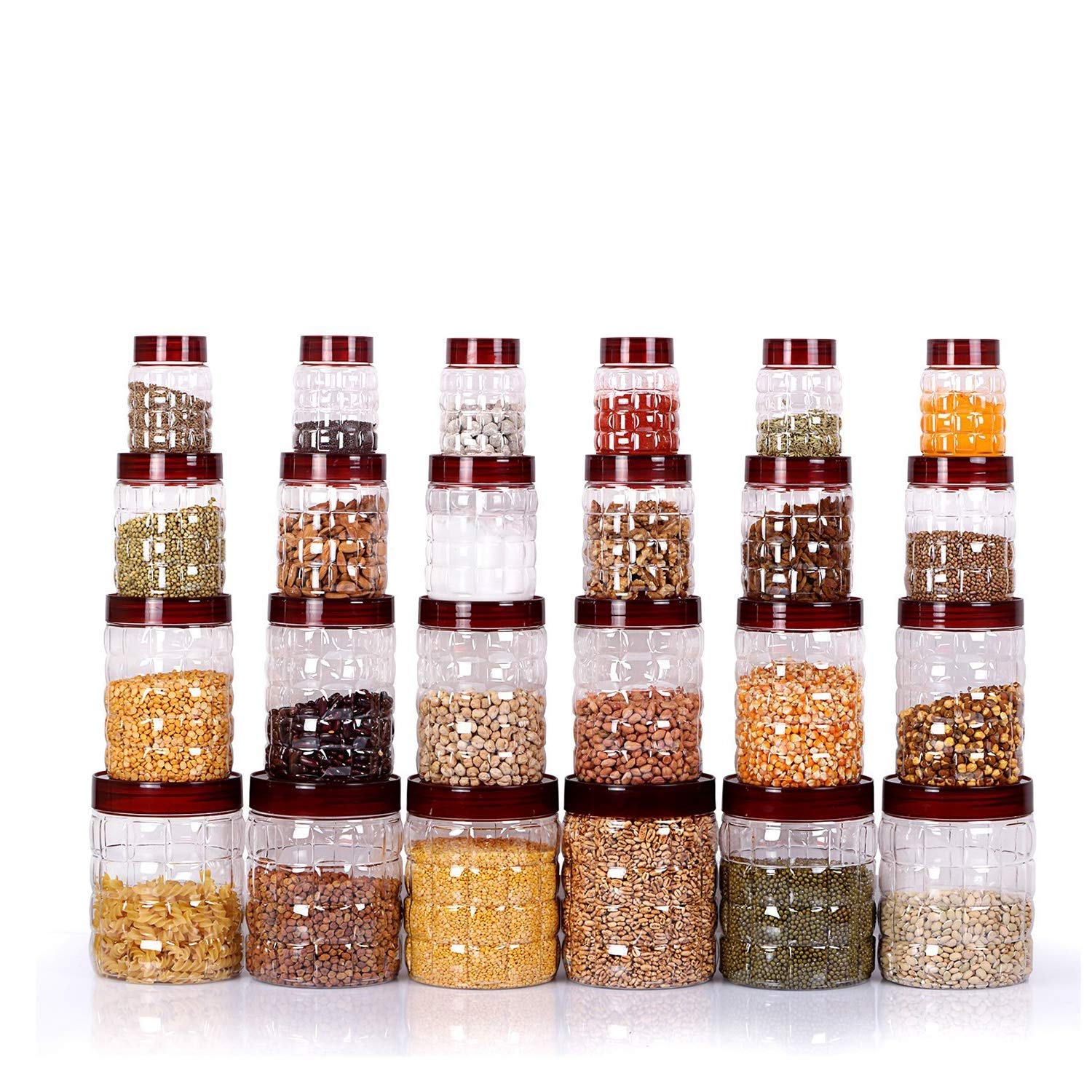Cello Checkers Air Tight Pet Plastic Canister Set, 24-Pieces, Jumbo Red