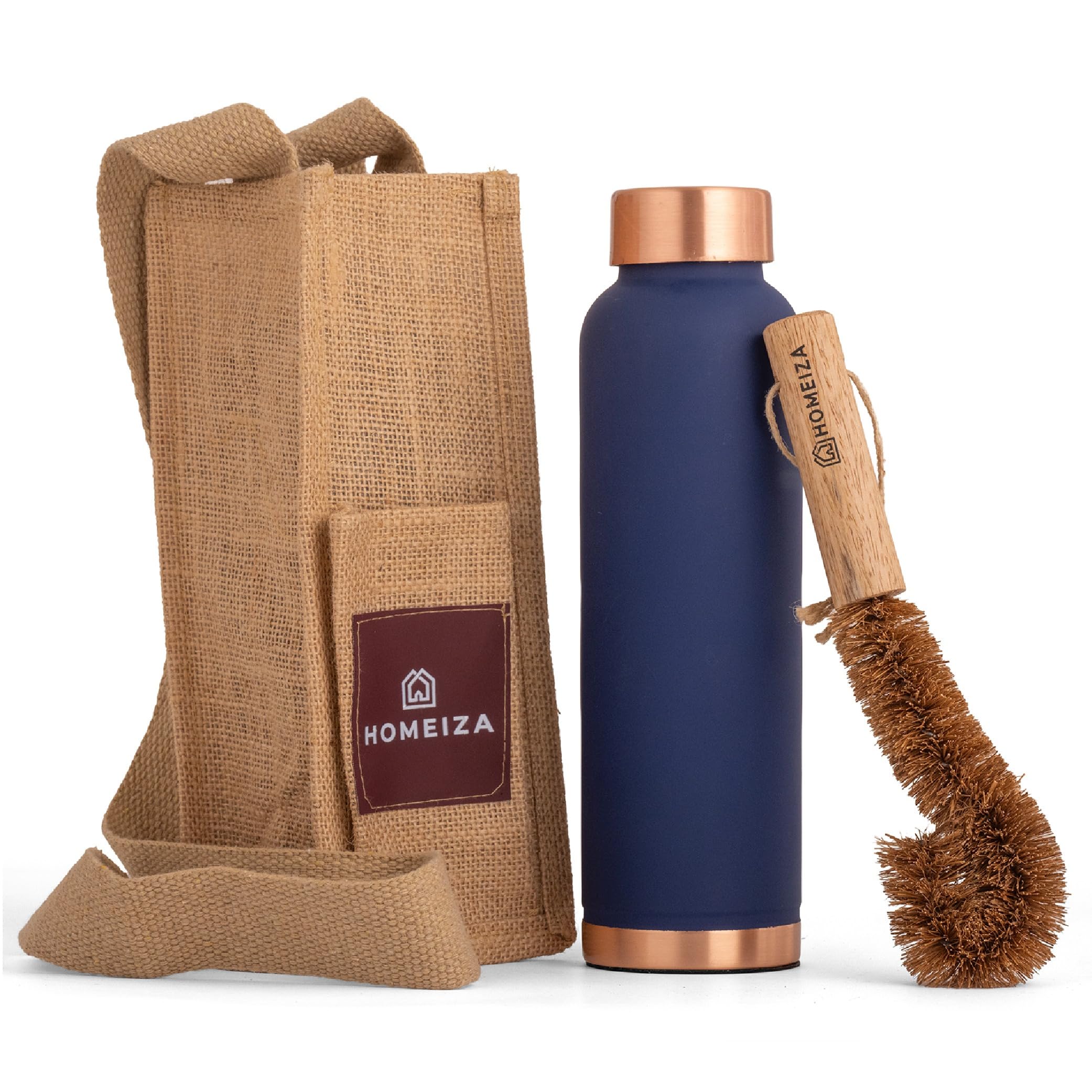 HOMEIZA 100% Pure Copper Water Bottle for Drinking, 34 Oz (1000ml), Matte Blue Finish, LeakProof Lid, Handcrafted Ayurvedic Cop