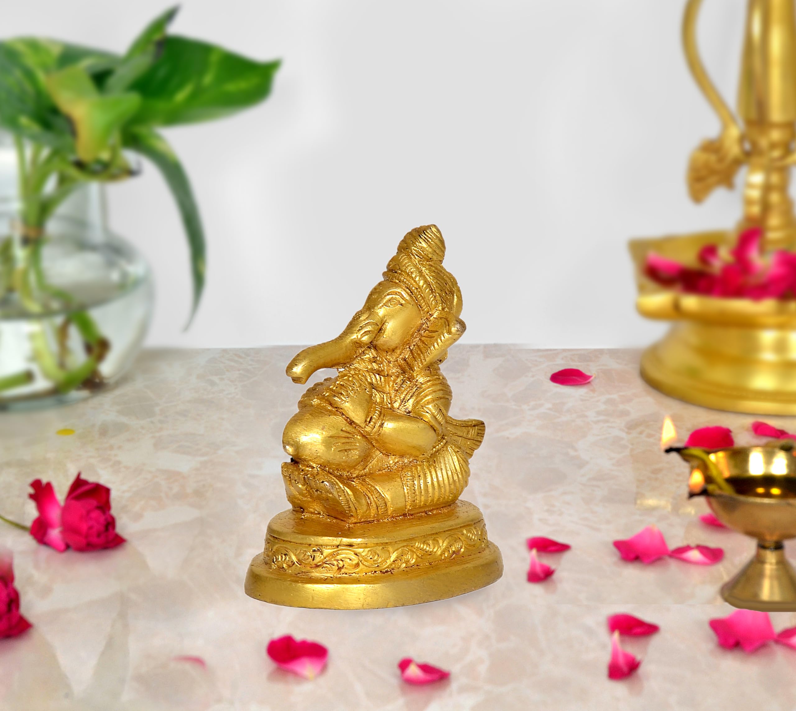 Dattatreya Brass Lord Ganesha Idol Statue Ganesh Decorative Sculpture For Home Office Temple Gift Item Showpiece Golden Height 3