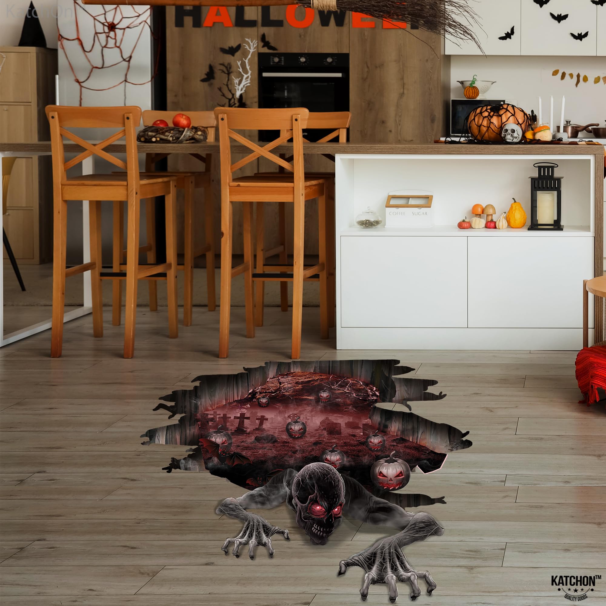 Katchon, 3D Halloween Floor Decals - Large, 36 X 24 Inch | 3D Halloween Floor Stickers For Scary Home Halloween Party Decoration