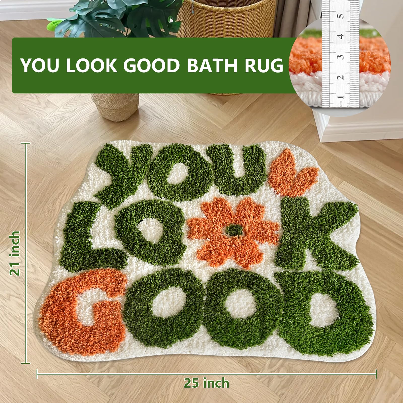 Twwde Aug You Look Good Bath Rug, Fun Bathroom Rug,Green Bathroom Rugs Cool Rugs For Bedroom Non Slip Microfiber Plush Cool Rugs