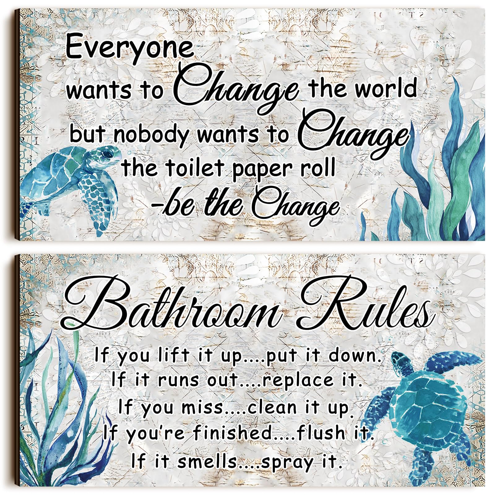 Jetec 2 Pieces Funny Bathroom Signs Bathroom Wall Decor Toilet Wall Accessories Farmhouse Toilet Rustic Wooden Signs, 12x6 Inch(