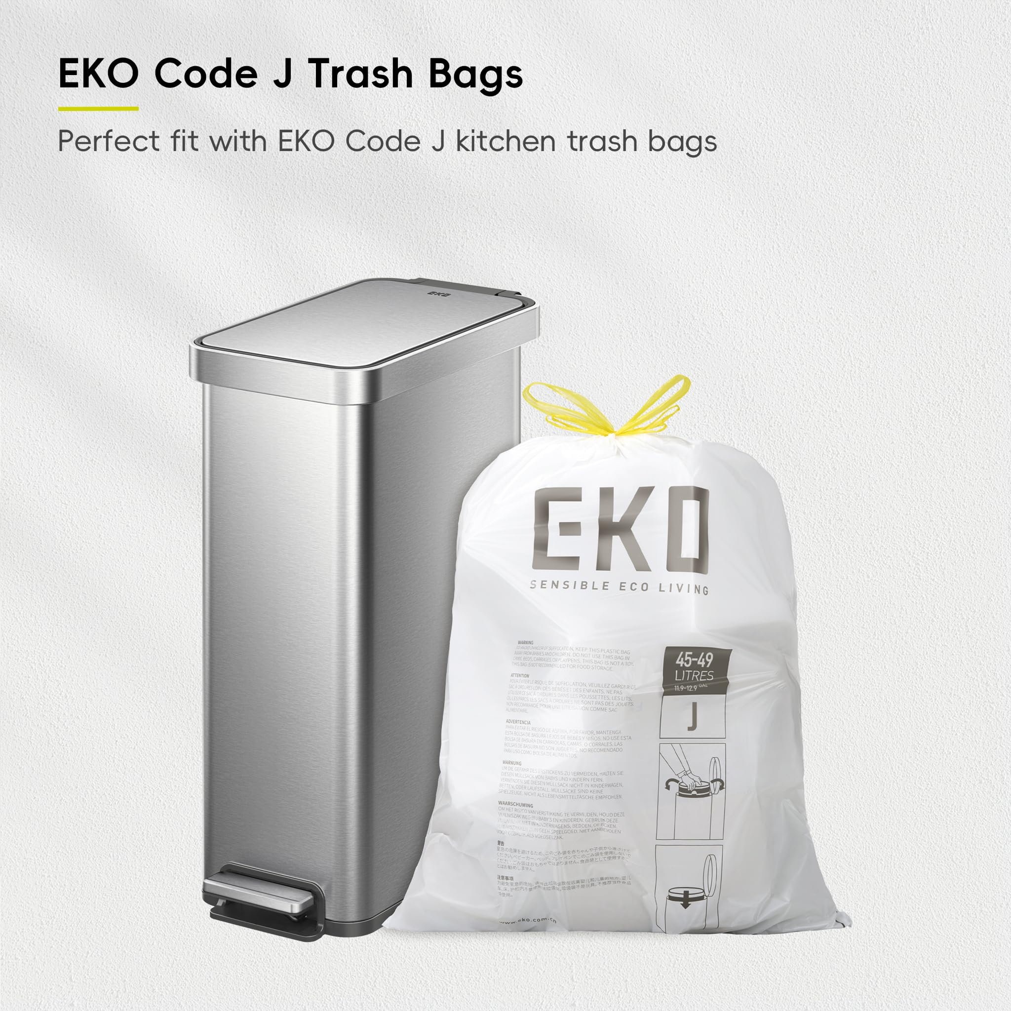 EKO Hudson Slim 50L / 13.2 Gallon Kitchen Trash Can with Lid, Stainless Steel Step Garbage Can for Kitchen or Home, Space-Saving