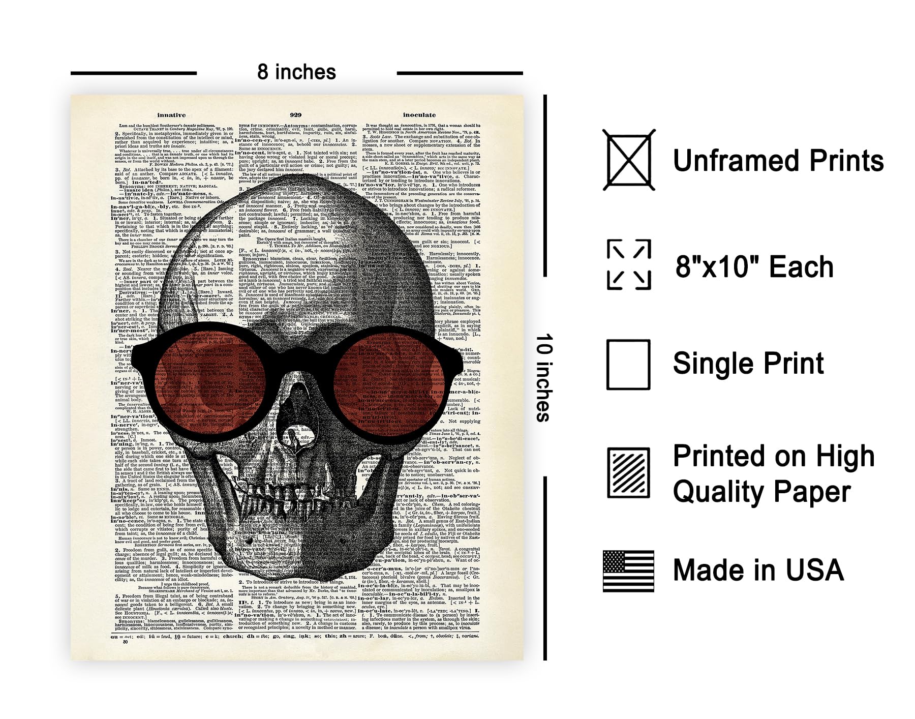 Poster Master Dictionary Art Poster - Skull In Sunglasses Print - Skeleton Art - Gift For Him, Her, Men, Women - Funny Gothic De