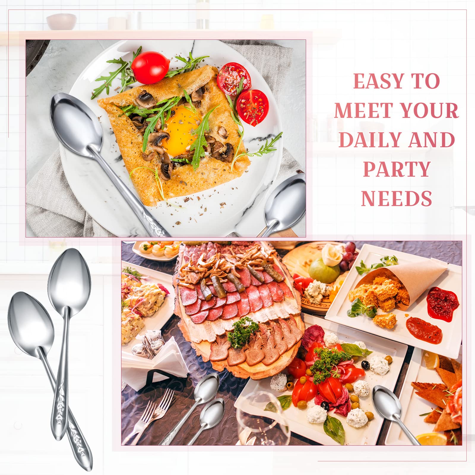 Nuogo Dinner Spoons Set, 100 Pieces, Stainless Steel, 6.69 Inches, Silver, Dishwasher Safe, Model AO-Nuogo-887