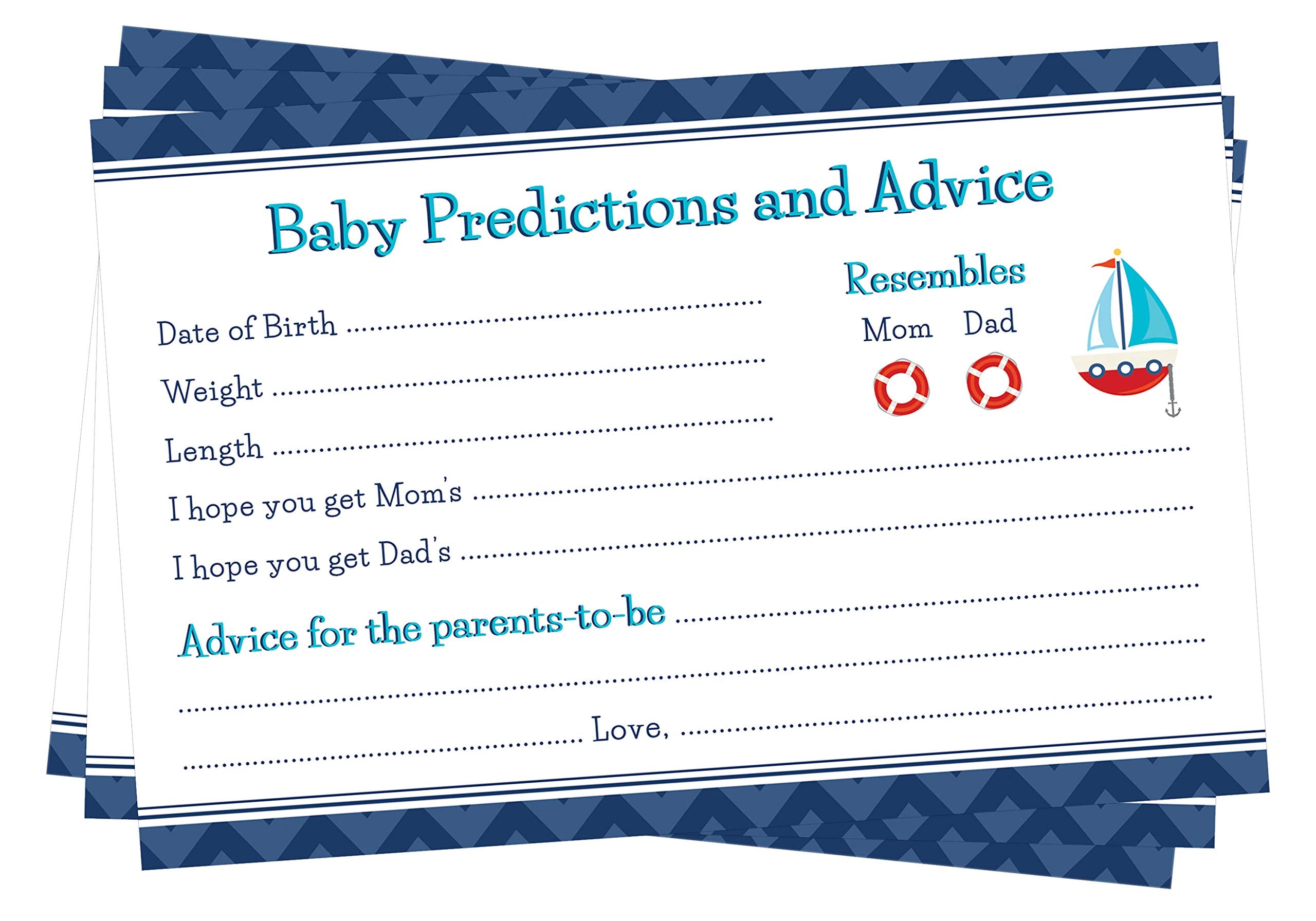 Nautical Ahoy Predictions And Advice Baby Shower Cards - 24 Count