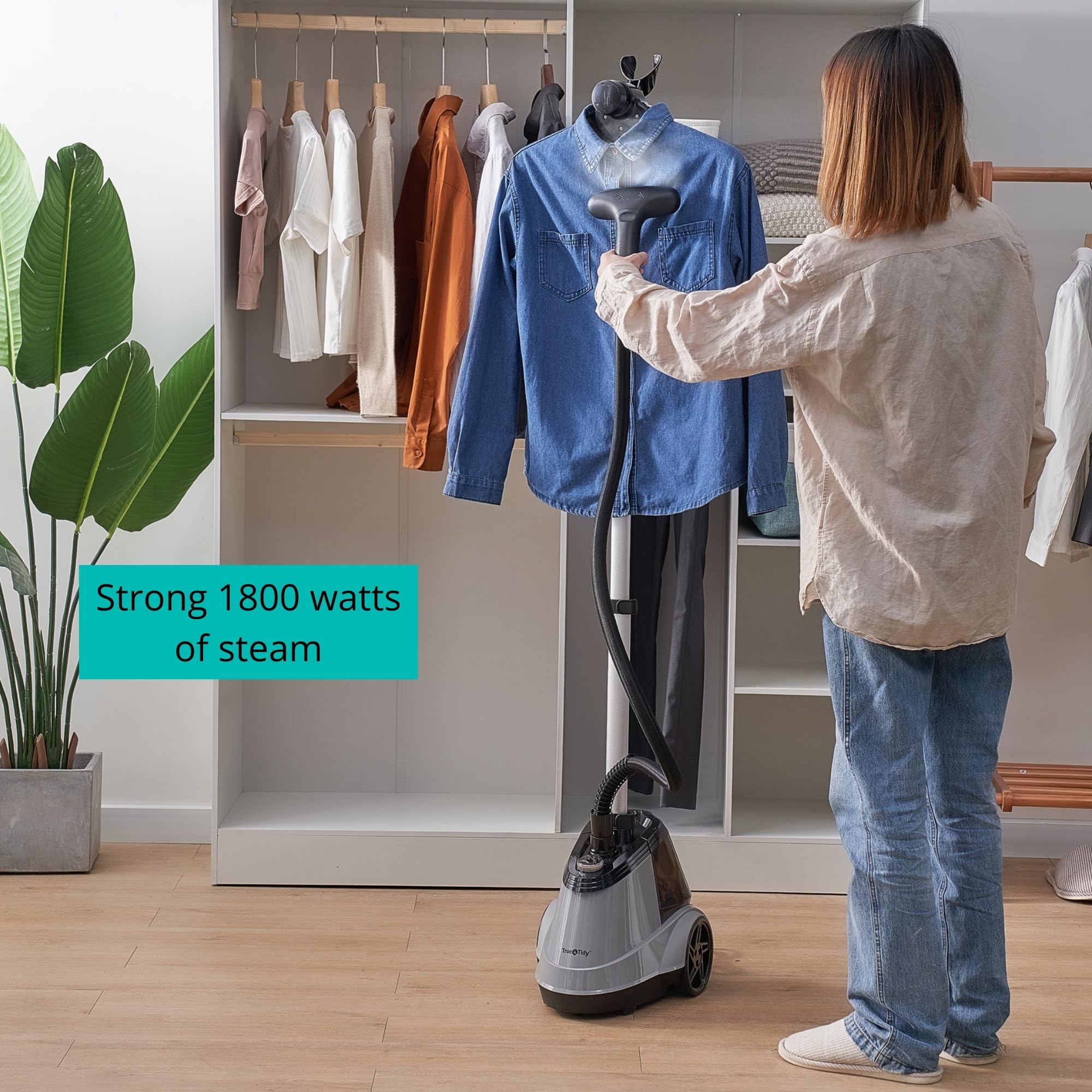 True & Tidy Pro Heavy-Duty Commercial Full Size Garment Steamer For Clothes With 3 Steam Settings, Extra Large 2.9L (98 Oz) Wate