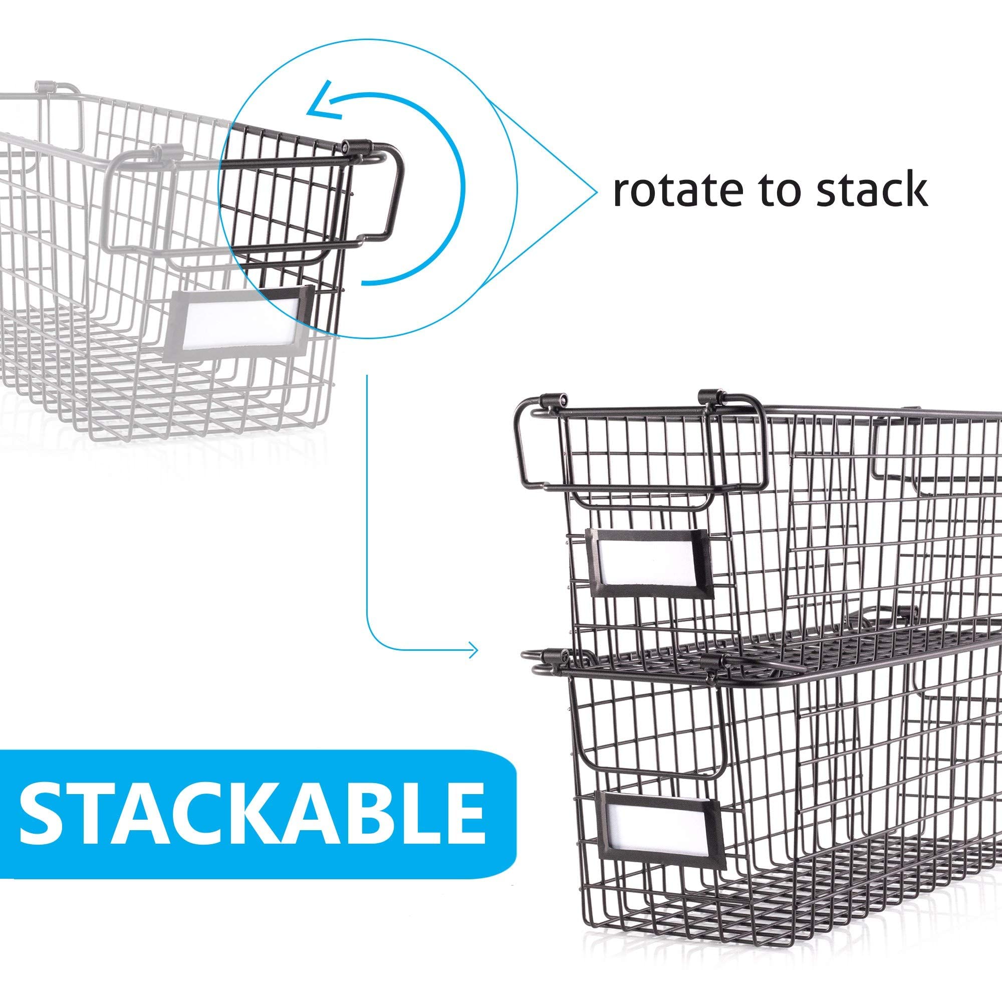 Granrosi Large Stackable Wire Baskets For Organizing - Set Of 2 Wire Storage Baskets With Handles; Snacks & Chips Organizer For
