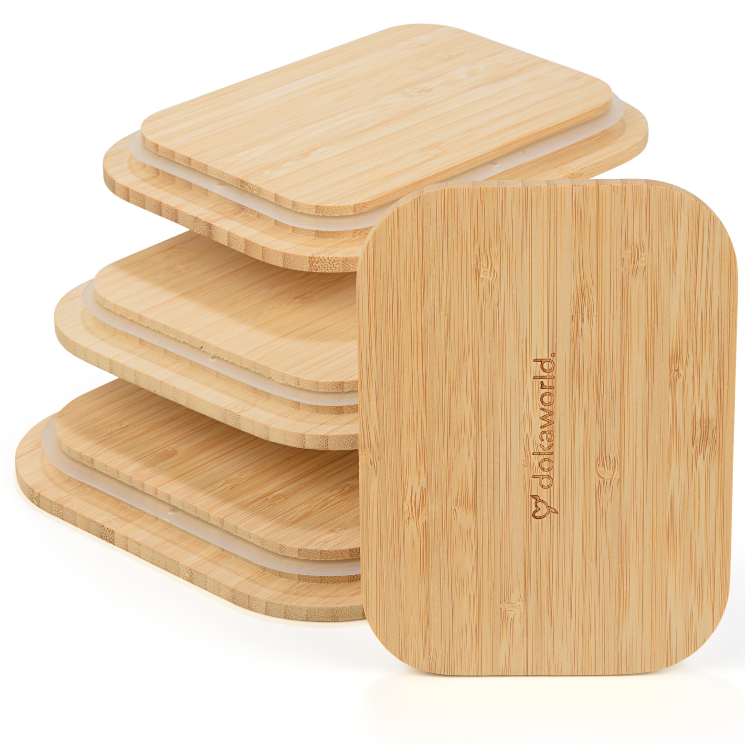 dokaworld Natural Bamboo Lids Set for Food Storage Glass Containers (4pcs) - Lids are compatible with all Glass Food Storage Con