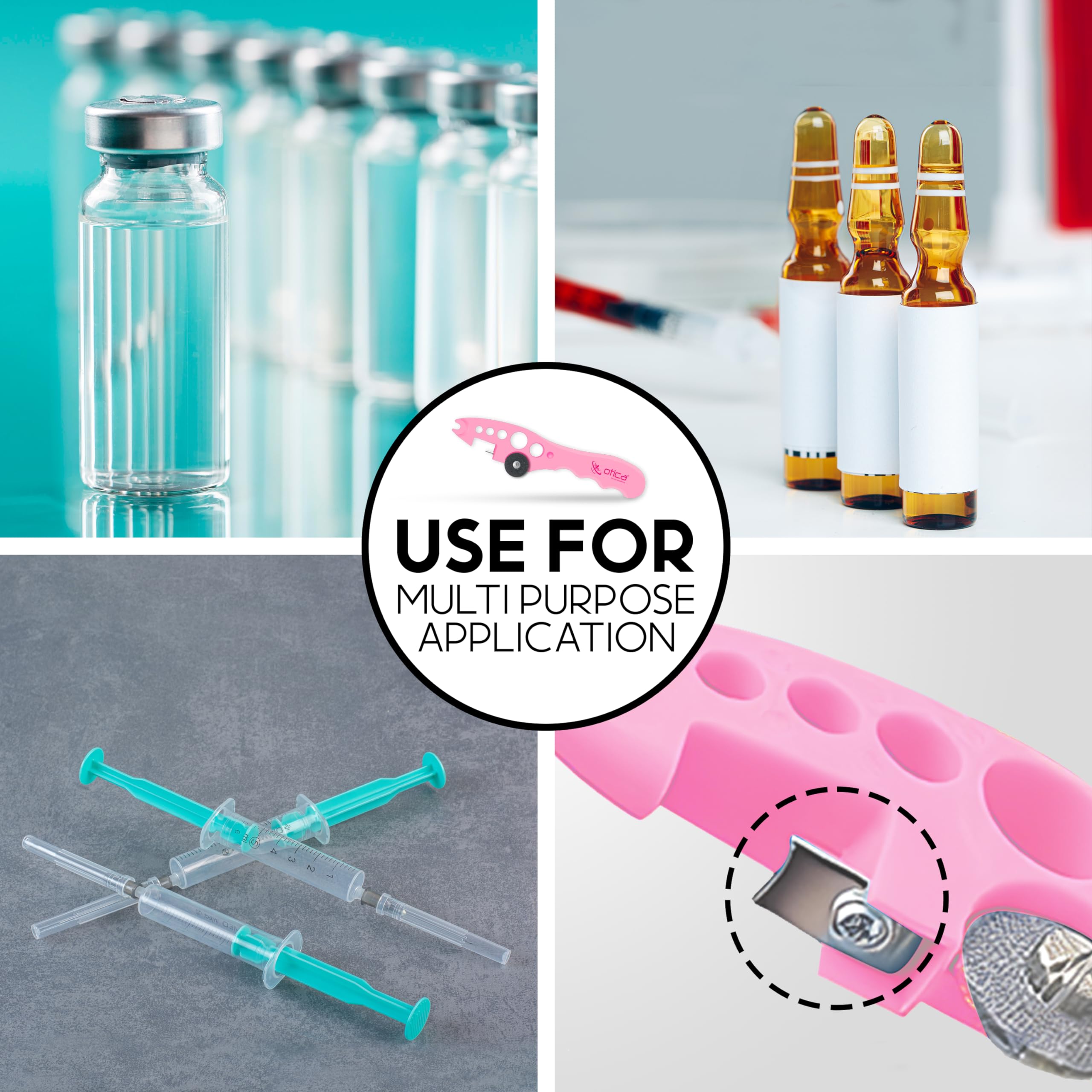 OTICA Ampoule Cutter for Doctors Nurse, Glass Bottle Cap Remover Cutter Ampule Breaker for Hospital and Clinic (Pink)