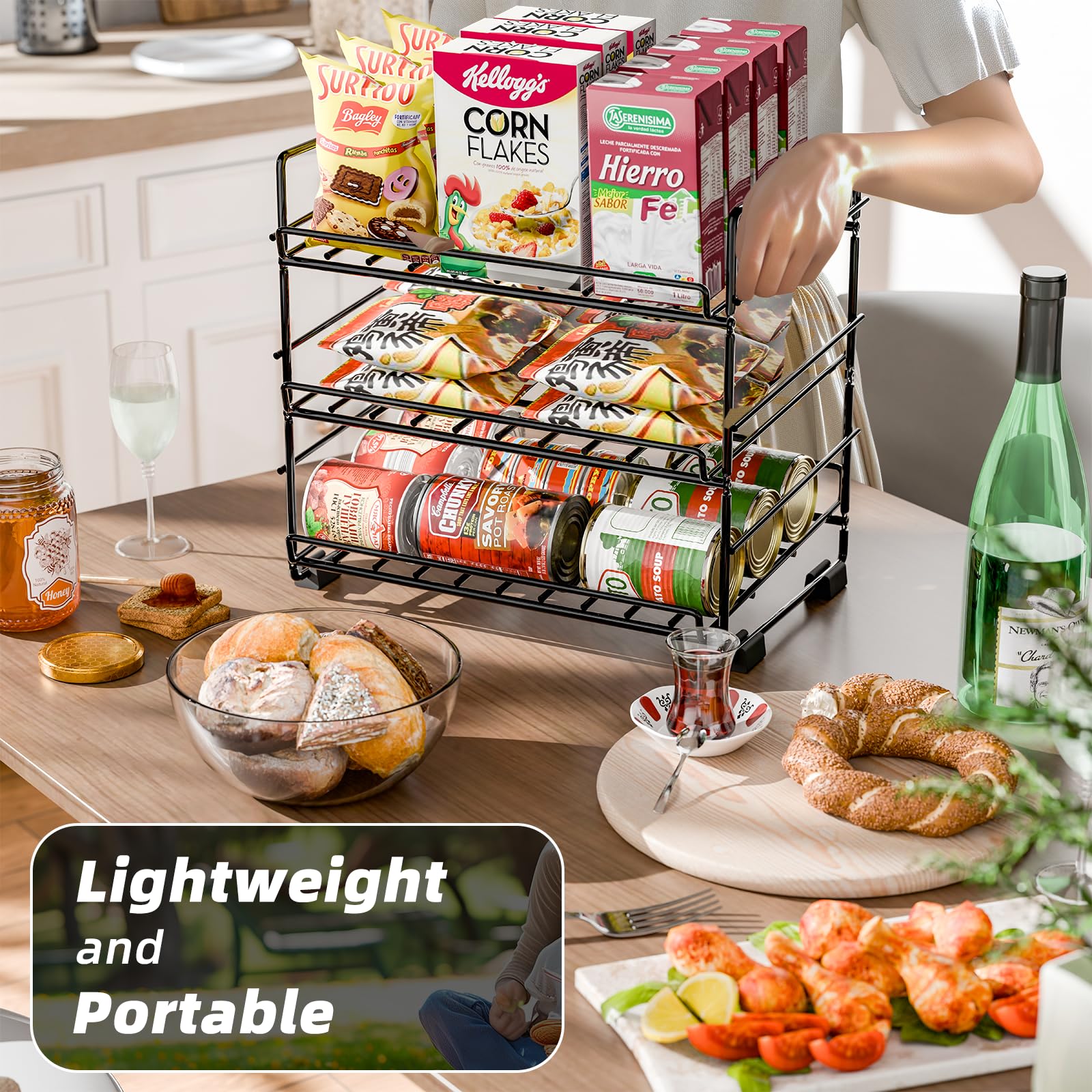Sufauy 3 Tier Can Rack Organizer For Pantry, All Metal Small Soup Can Storage Holds Up To 36 Food Cans For Kitchen Cabinet, Blac