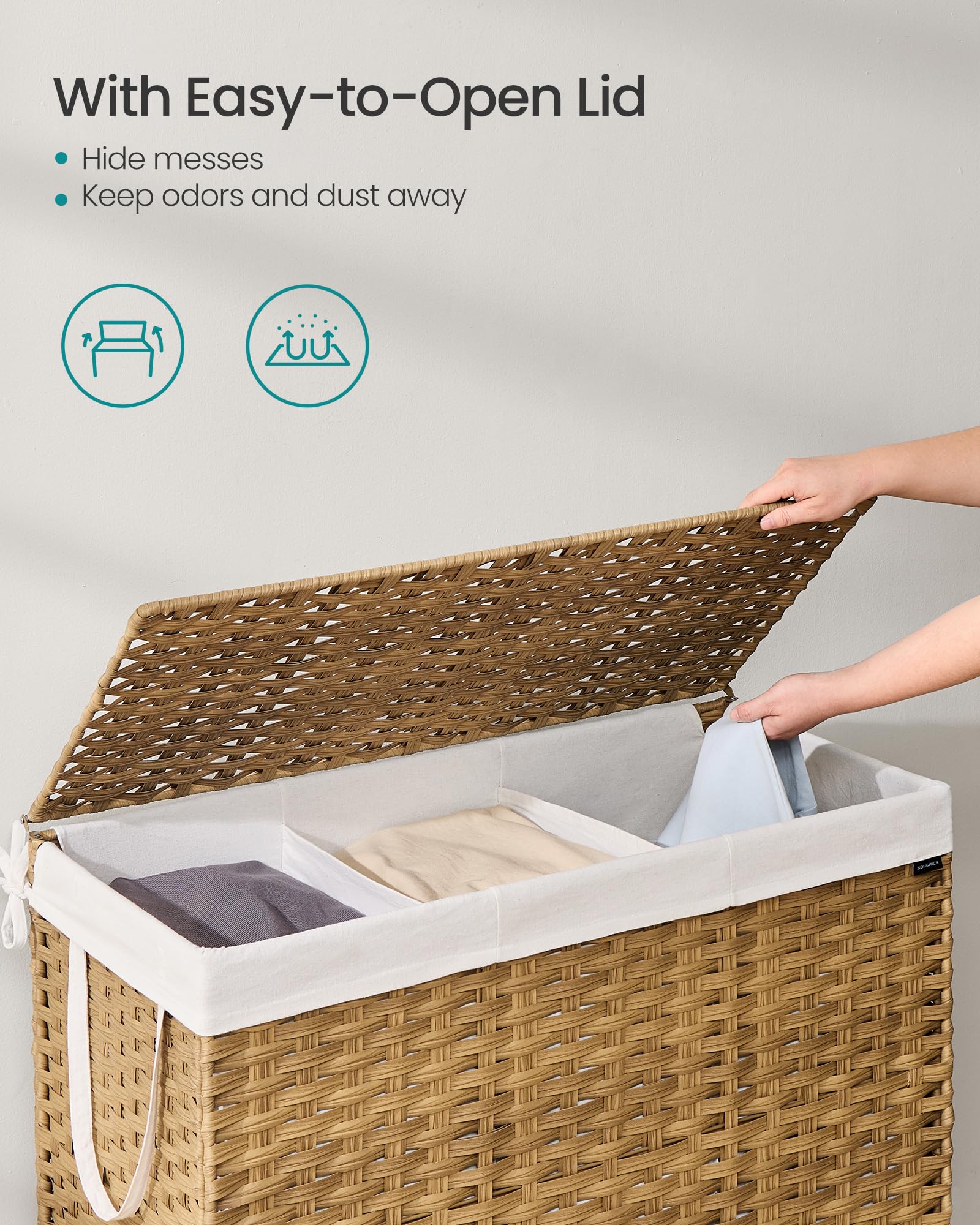 Songmics Laundry Hamper With Lid, 52.8 Gallon (200 L) Synthetic Rattan Clothes Laundry Basket With Lid And Handles, Foldable, Re