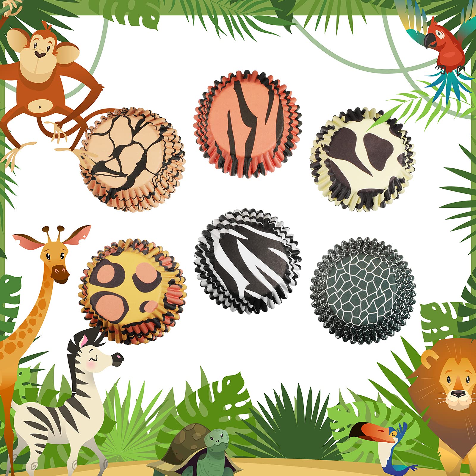 Chinco Animal Print Cupcake Liners, 600 Pieces Assorted Paper Baking Cups for Parties, Leopard Zebra Giraffe Design