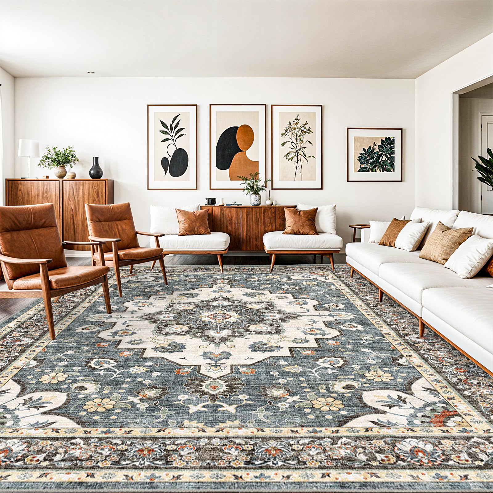 TOPRUUG Washable Oriental Area Rug - 10x14 Rugs for Living Room Soft Carpet for Bedroom Waterproof Floral Distressed Indoor Stai