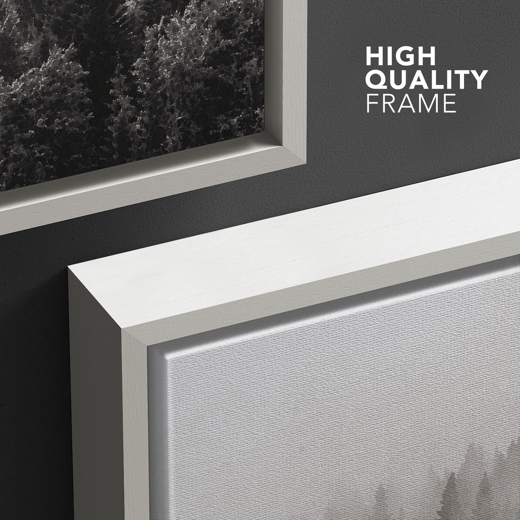 Wall26 Framed Canvas Wall Art - Misty Forest In Black And White - Gallery Wrap Modern Home Art | Ready To Hang - 24''X36'' White