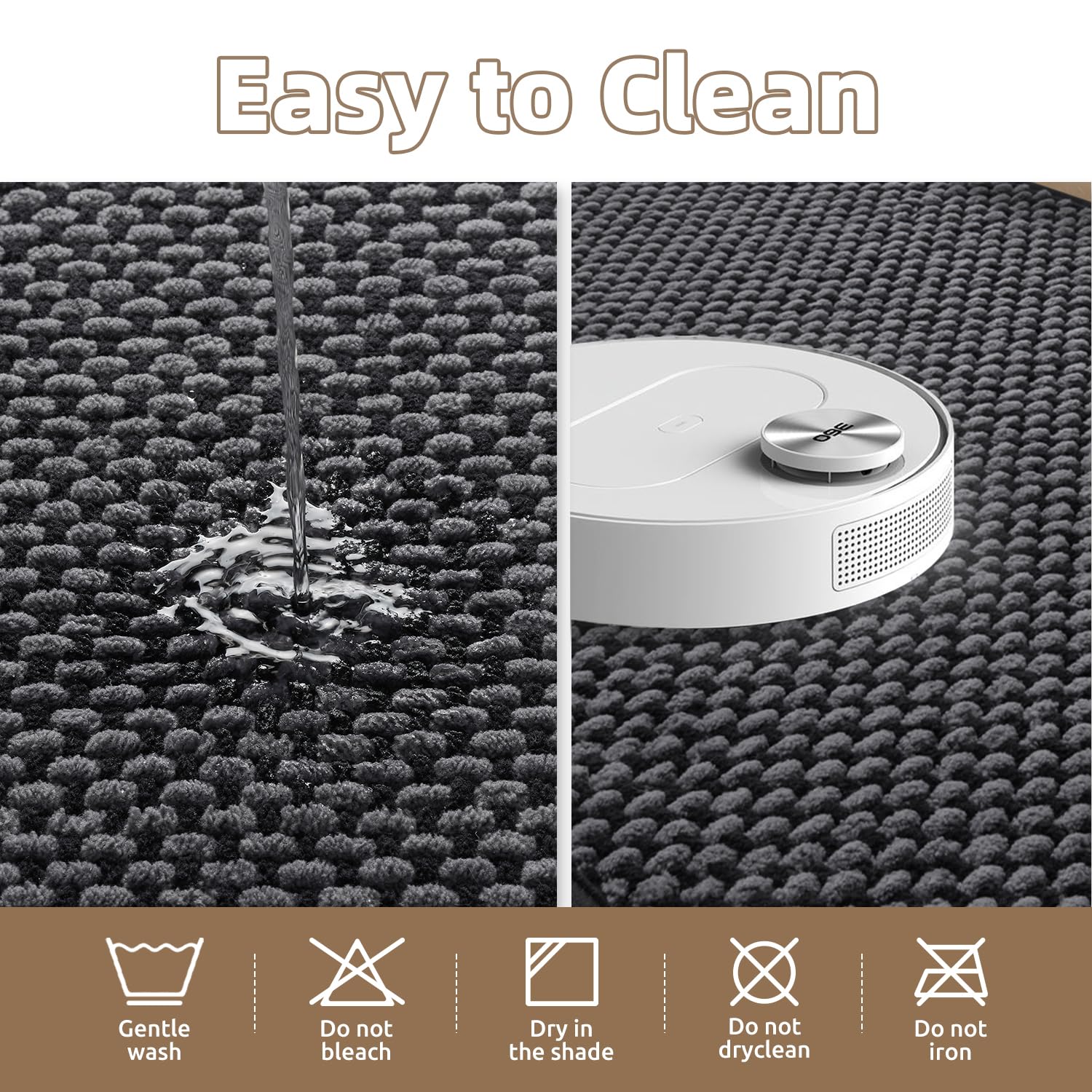 PADOOR-Bath Mat Runner-Super Absorbent Chenille Bathroom Mats-Rubber Backed Bath Mats for Bathroom Non Slip, Easy Clean Bathroom
