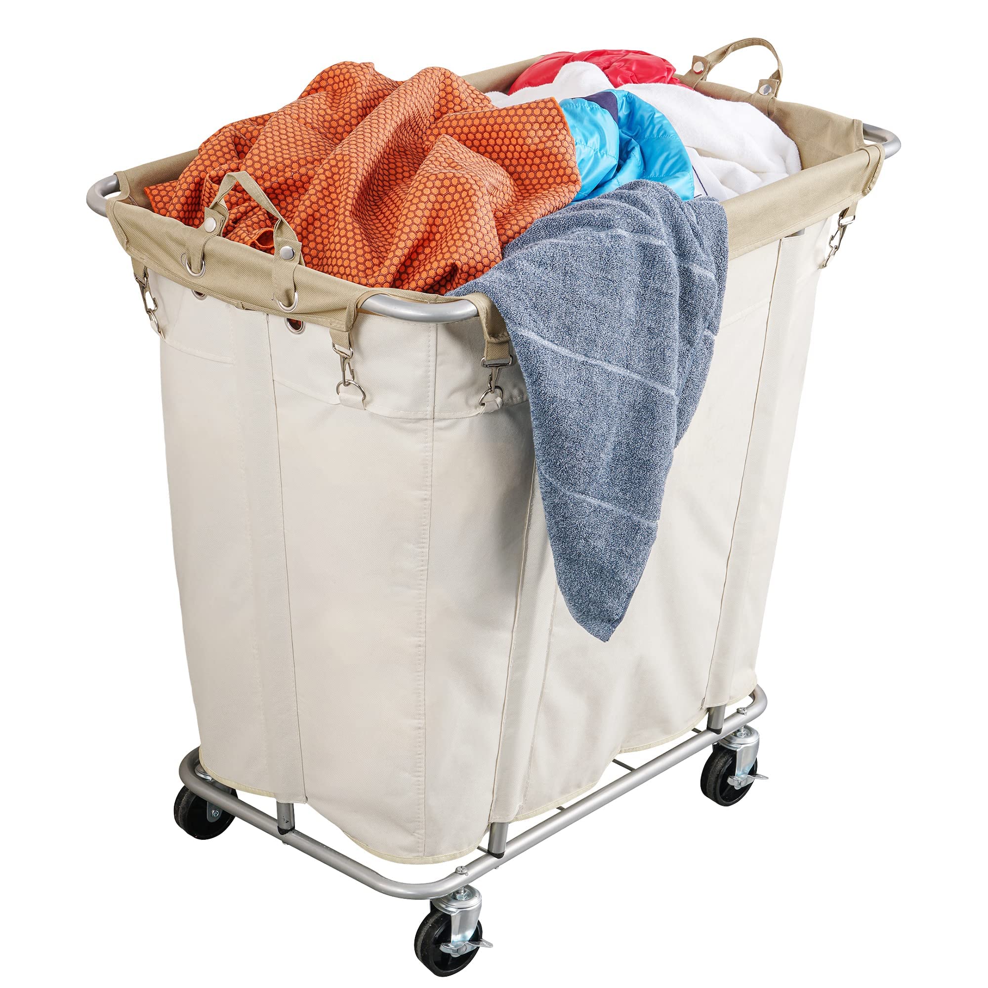 Plkow Laundry Cart With Wheels 320L Large Rolling Laundry Cart For Commercial/Home, Rolling Laundry Basket With Steel Frame And
