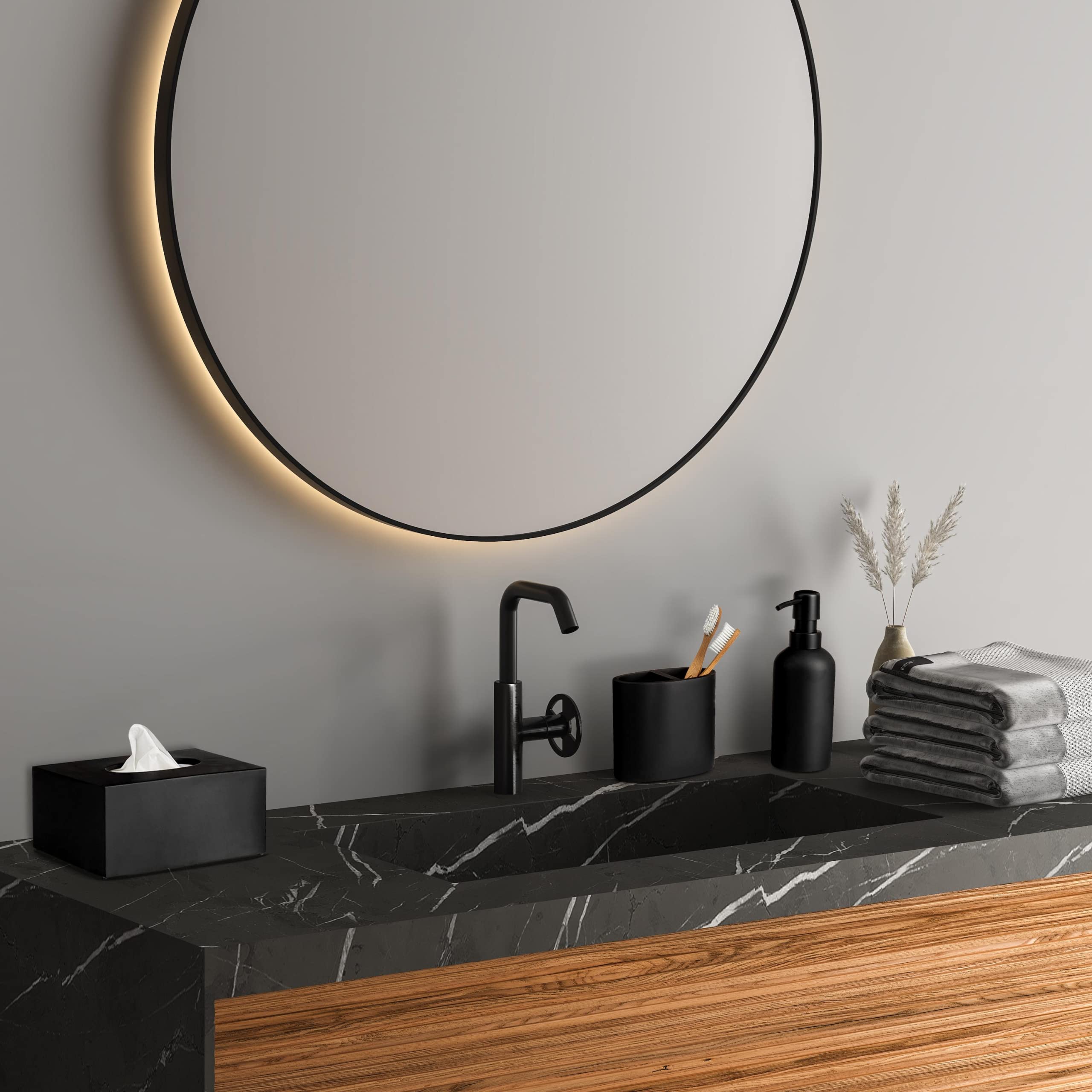 Essentra Home Rectangular Tissue Box Cover - Heavy Facial Tissue Box Cover with Modern Matte Black Finish - Matte Black Collection