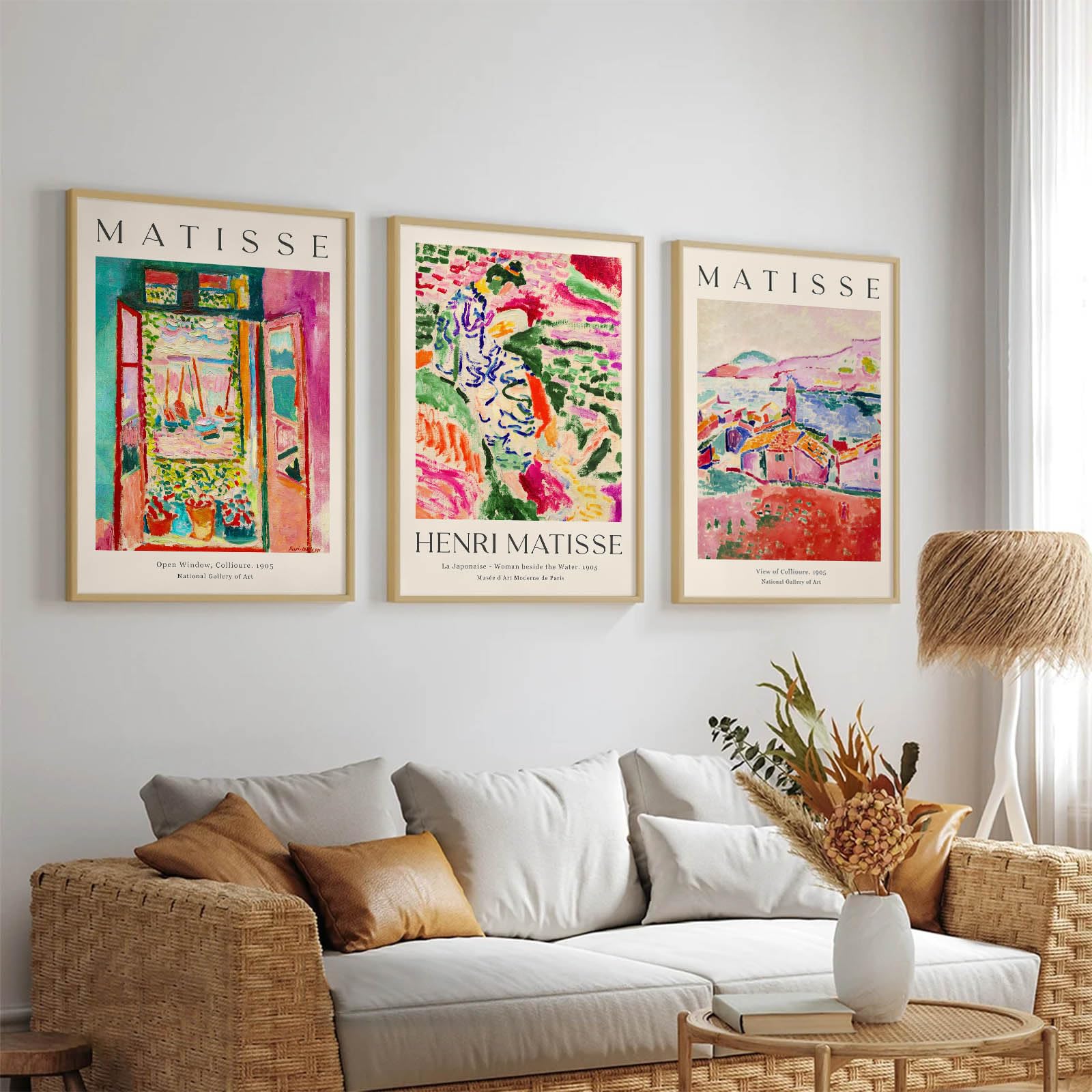 Baccone Henri Matisse Wall Art Prints Set of 3, Unframed Canvas Decor, 16x24 Inch, Abstract Pink Vintage Flower Art