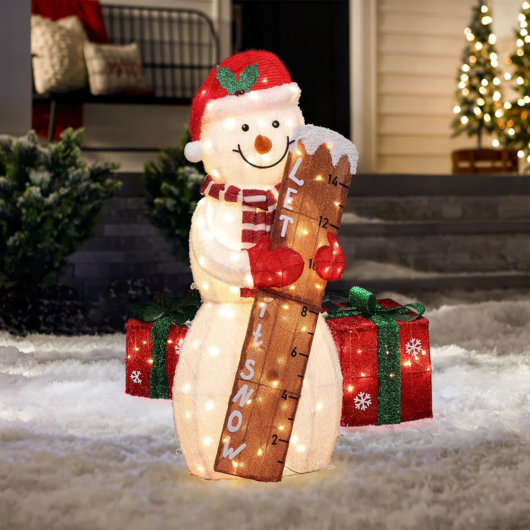 LuxenHome 3.5FT Lighted Snowman Outdoor Christmas Decorations, Light Up Snowman Holding Let It Snow Sign Christmas Decor, Xmas D